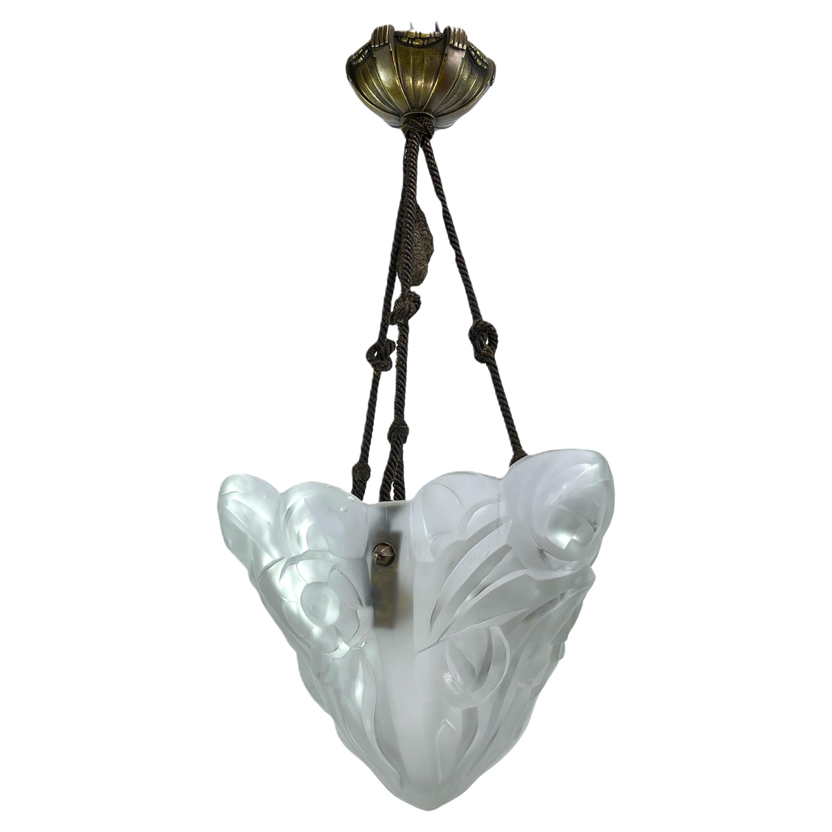 Art Deco Chandelier by Dégue Hanging Lamp, 1930s