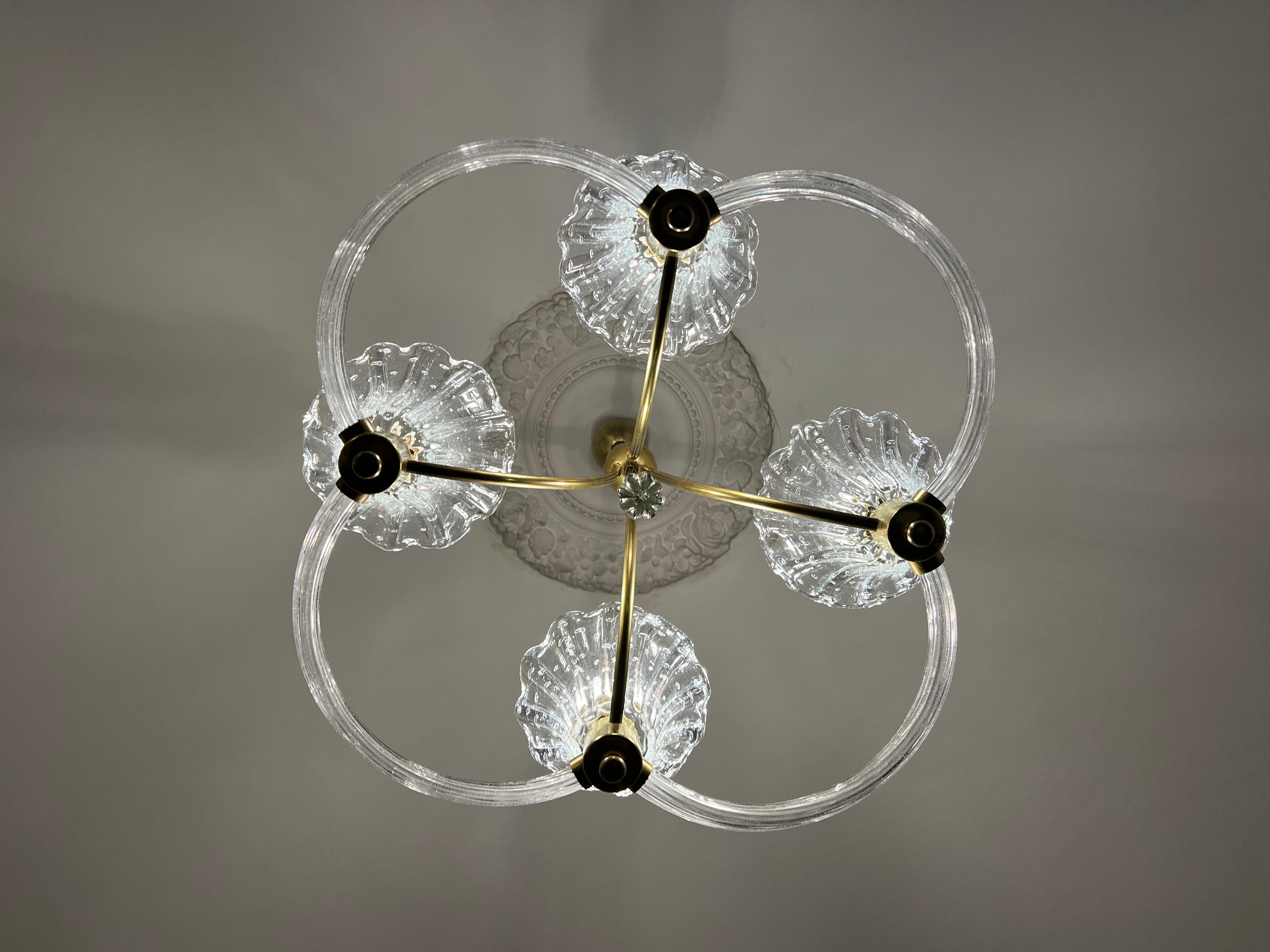 Italian Art Deco Chandelier by Ercole Barovier, Murano, 1940 For Sale