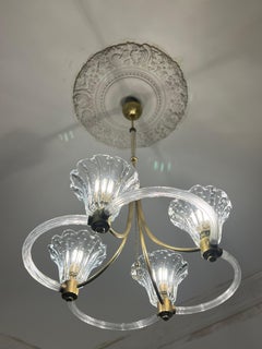 1940s Italian Art Deco Chandelier, Attributed to Ercole Barovier