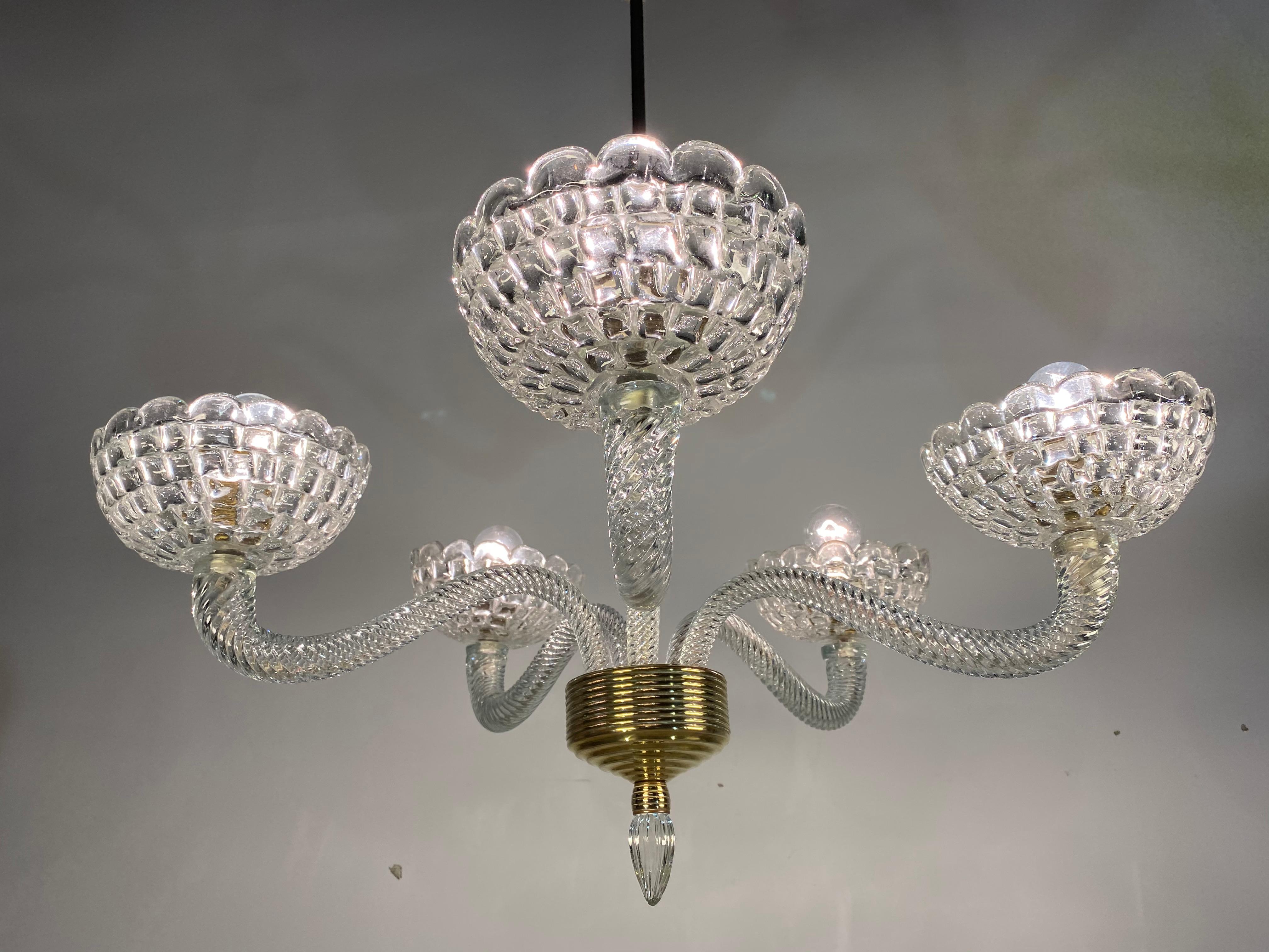 Italian Art Deco Chandelier by Ercole Barovier, Murano, 1940 For Sale