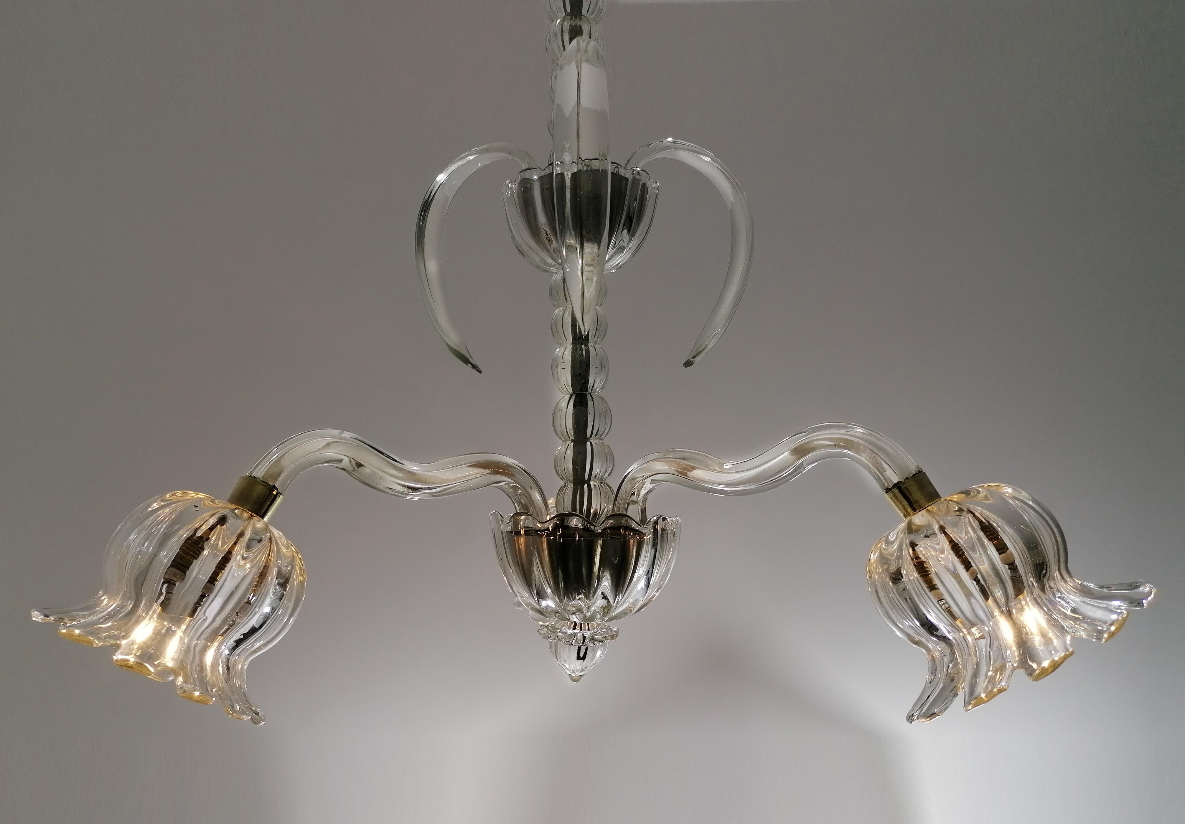 Italian Art Deco Chandelier by Ercole Barovier, Murano, 1940