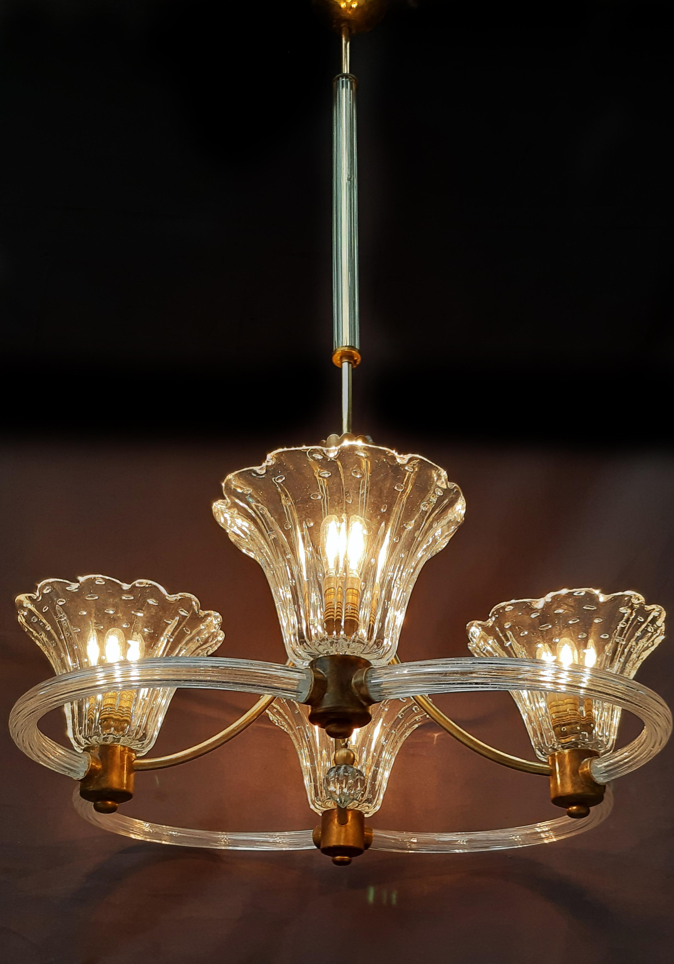 Art Deco Chandelier by Ercole Barovier, Murano, 1940 In Good Condition In Budapest, HU