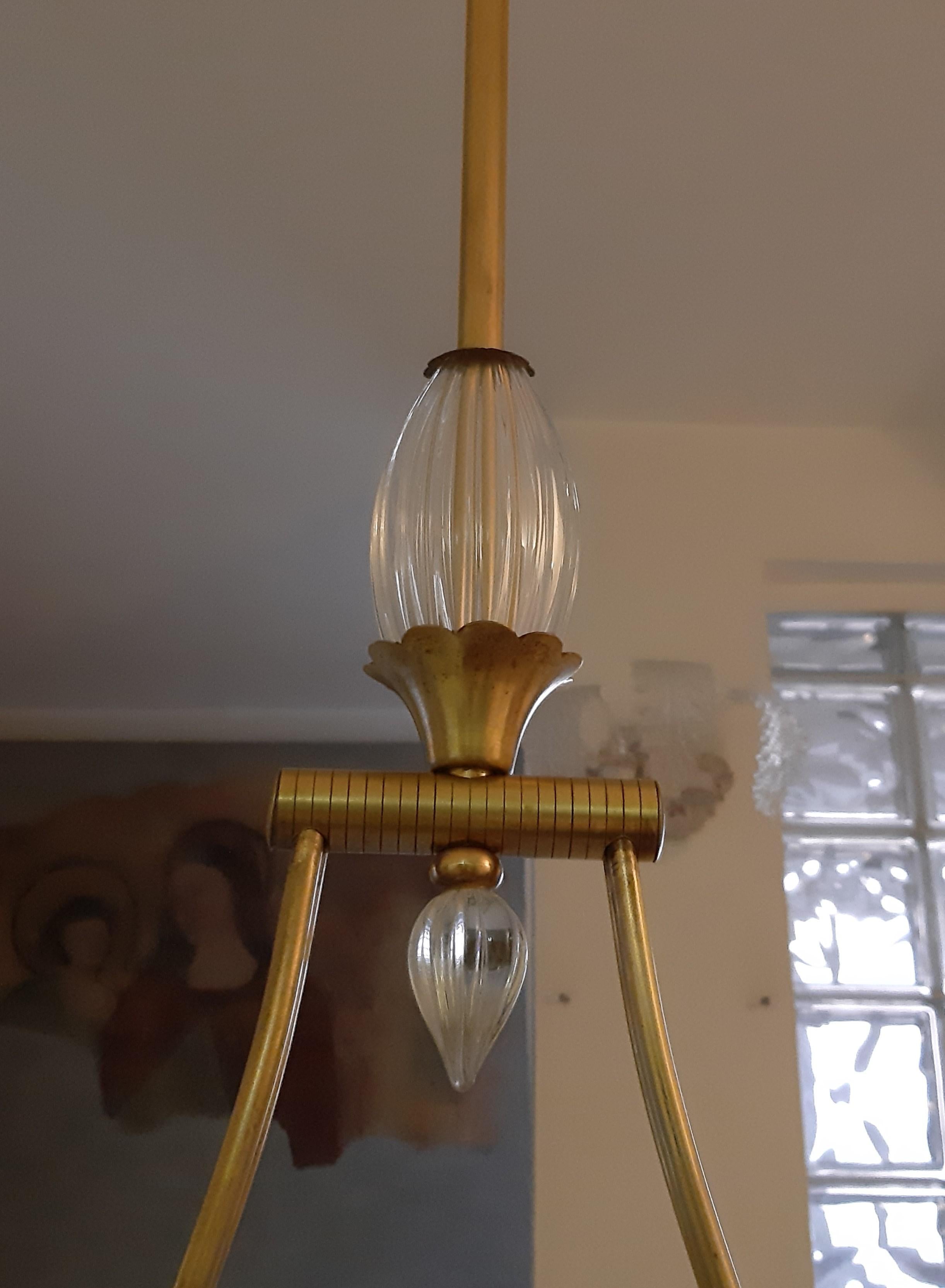 Brass Art Deco Chandelier by Ercole Barovier, Murano, 1940