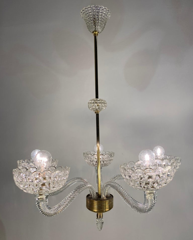 Art Deco Chandelier by Ercole Barovier, Murano, 1940 For Sale 2