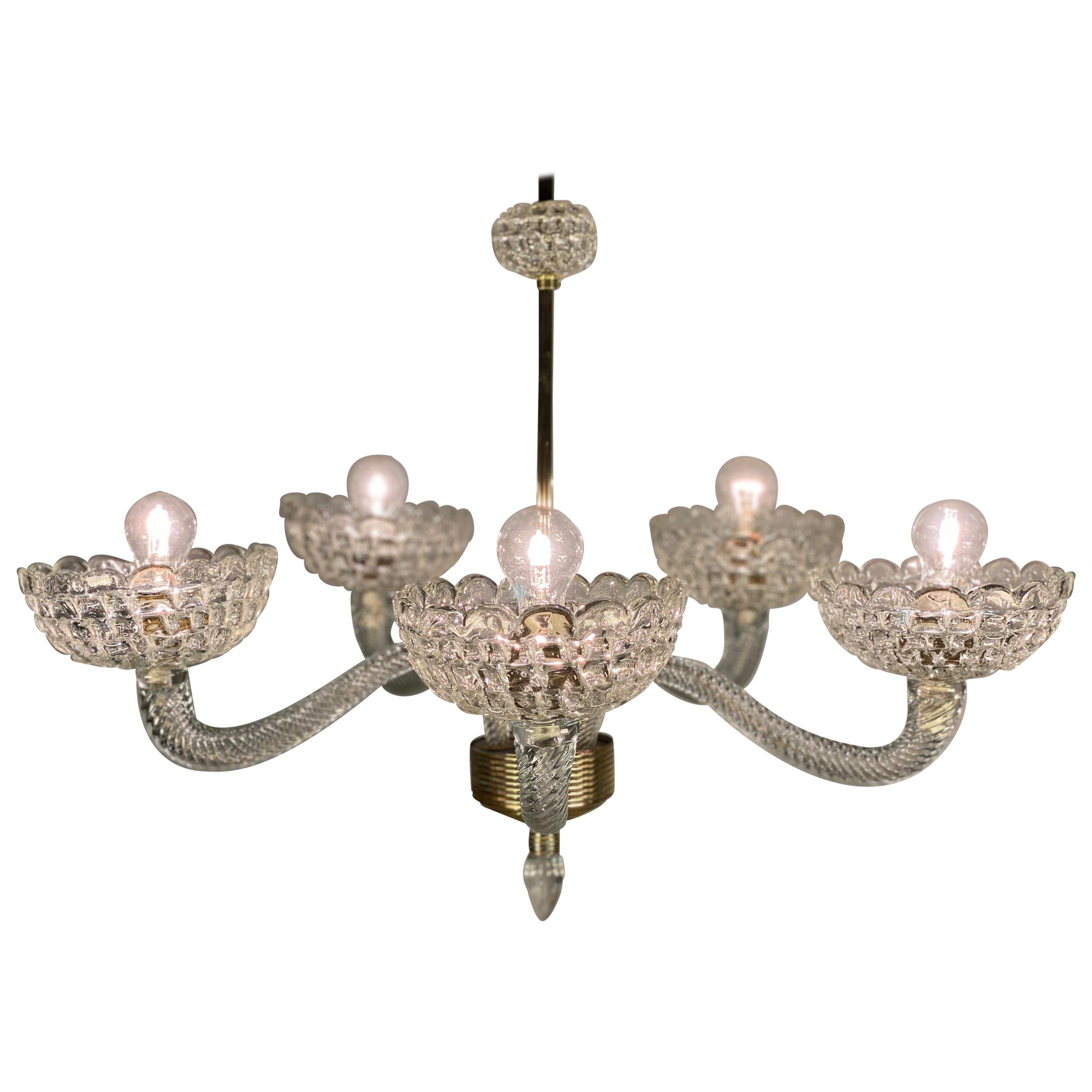 Art-Déco-Kronleuchter von Ercole Barovier, Murano, 1940