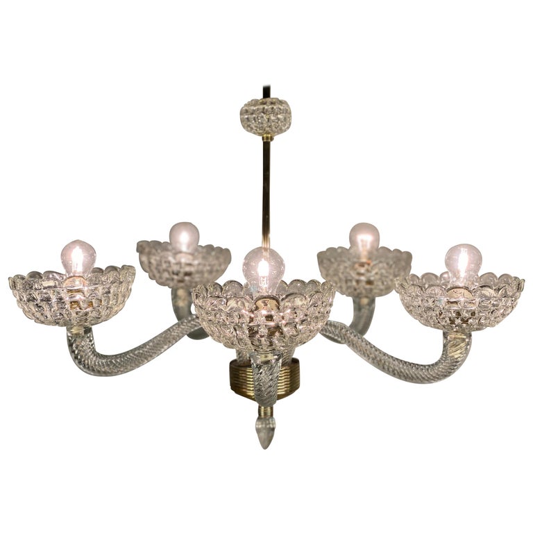 Art Deco Chandelier by Ercole Barovier, Murano, 1940 For Sale
