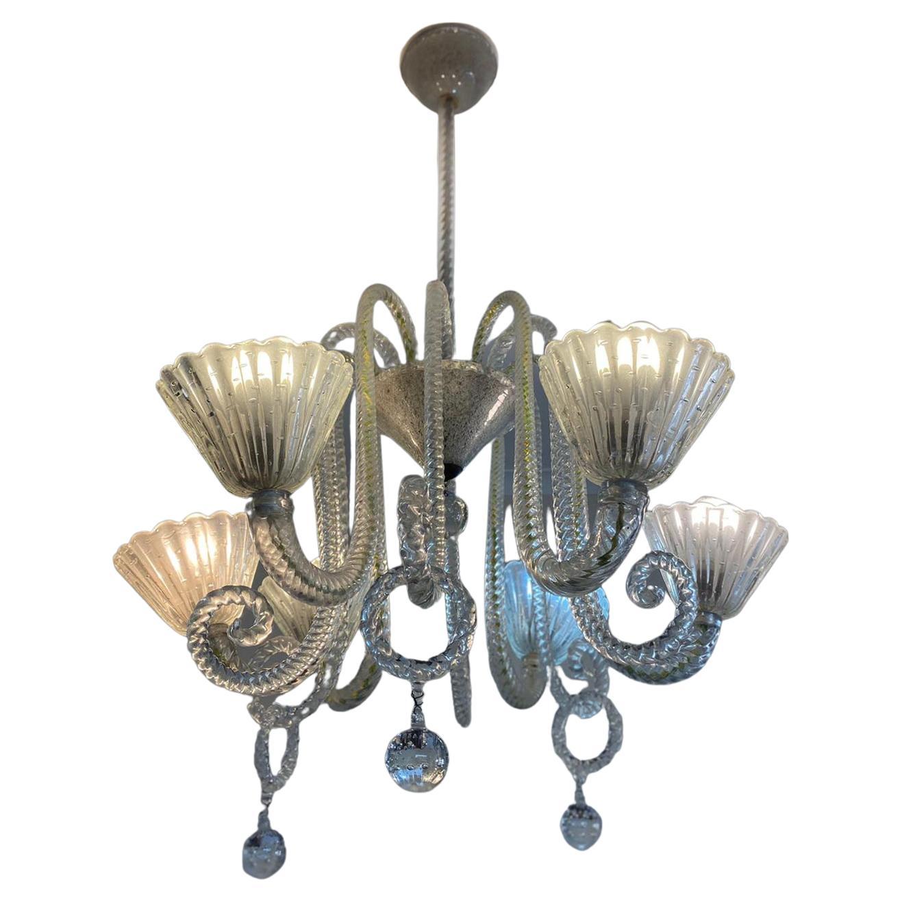 Art Deco Chandelier by Ercole Barovier, Murano, 1940 For Sale