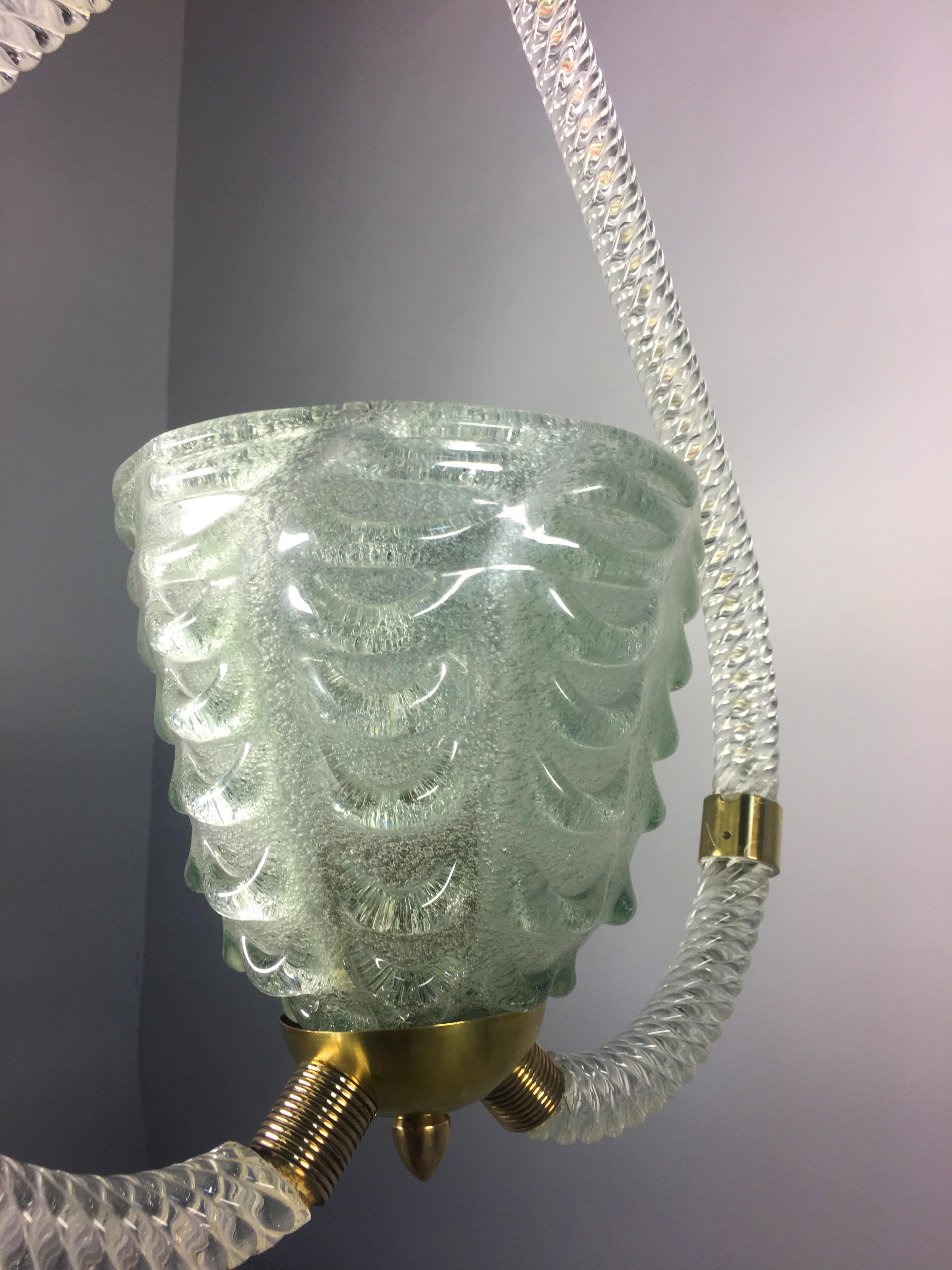 Art Deco Chandelier by Ercole Barovier, Murano, 1940s For Sale 4