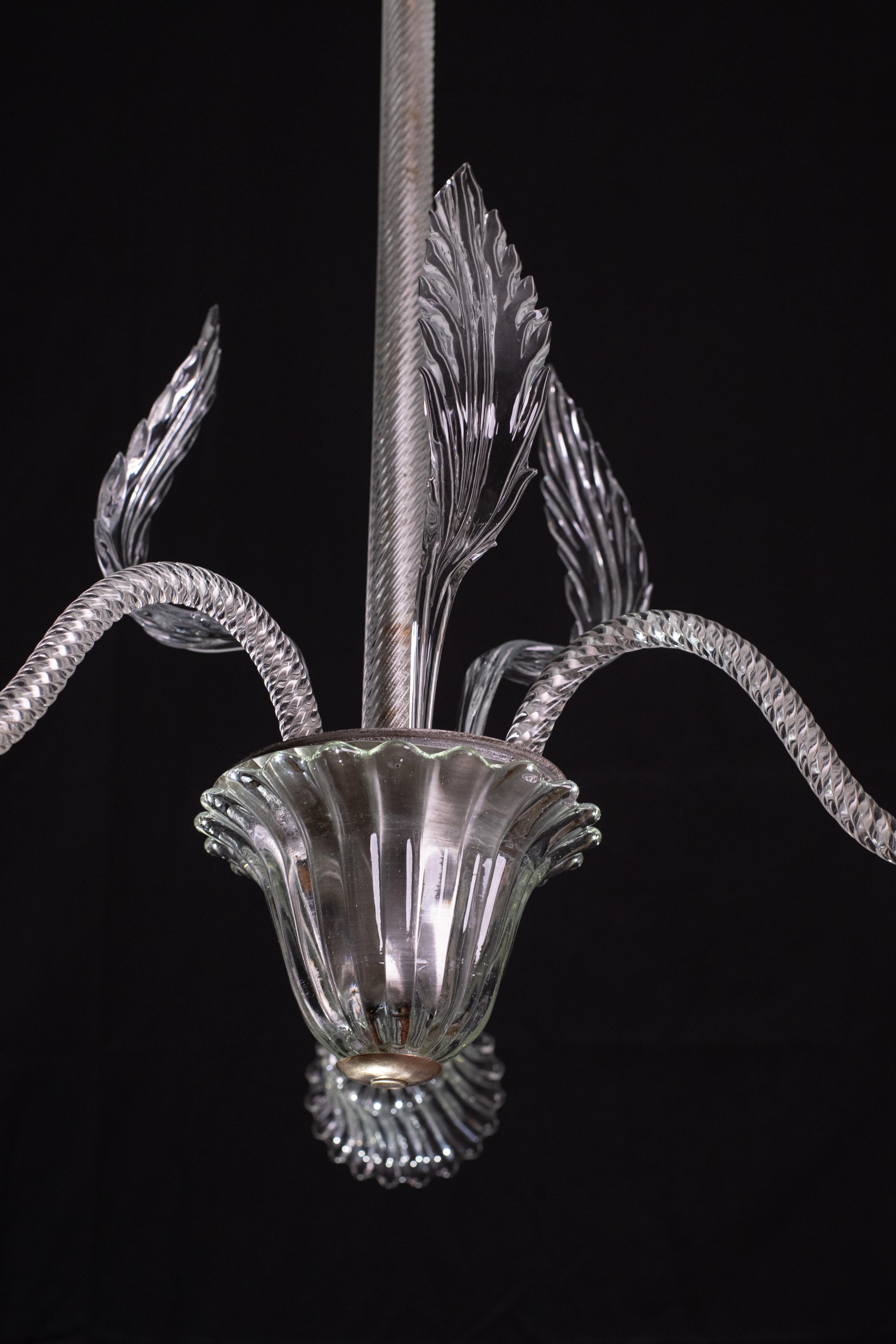 Art Deco Chandelier by Ercole Barovier Murano 1940s For Sale 5