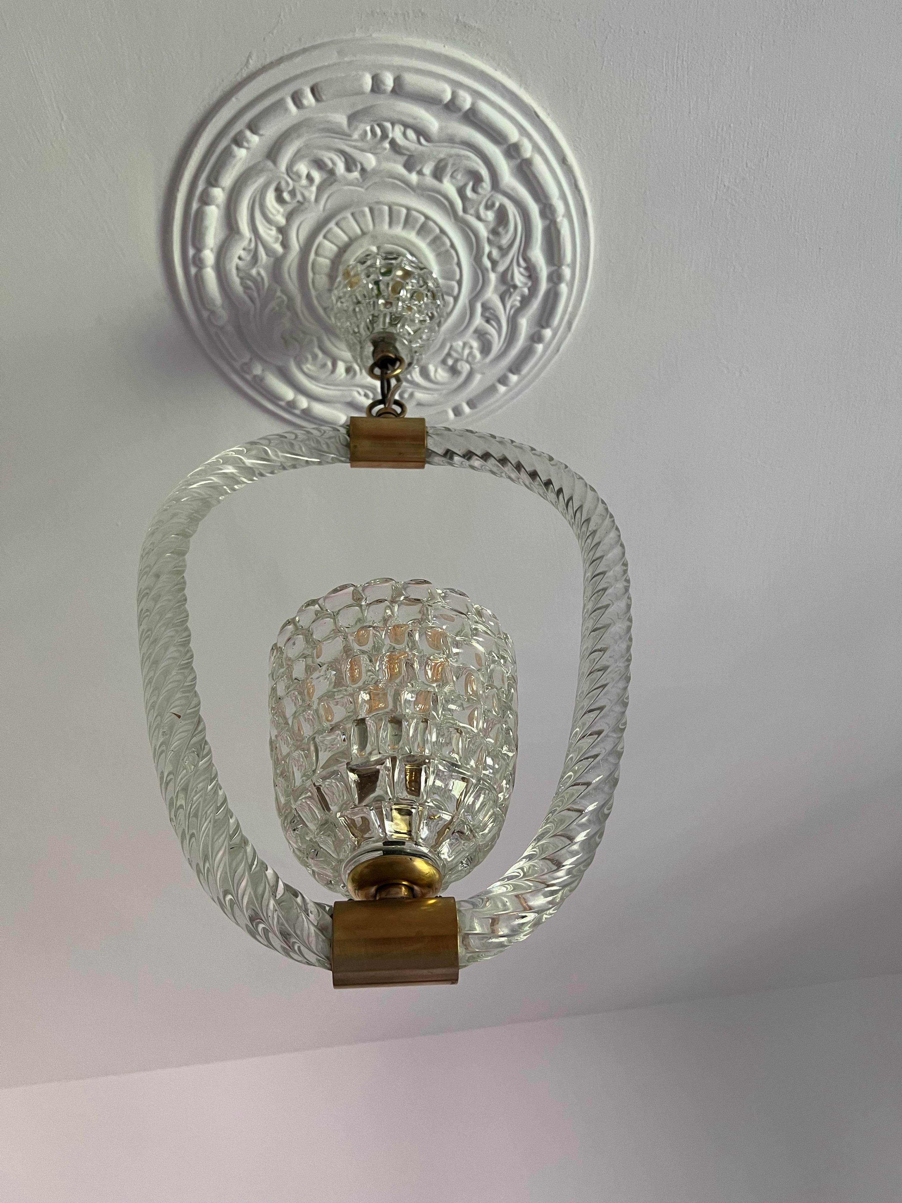 Art Deco Chandelier by Ercole Barovier, Murano, 1940s For Sale 5