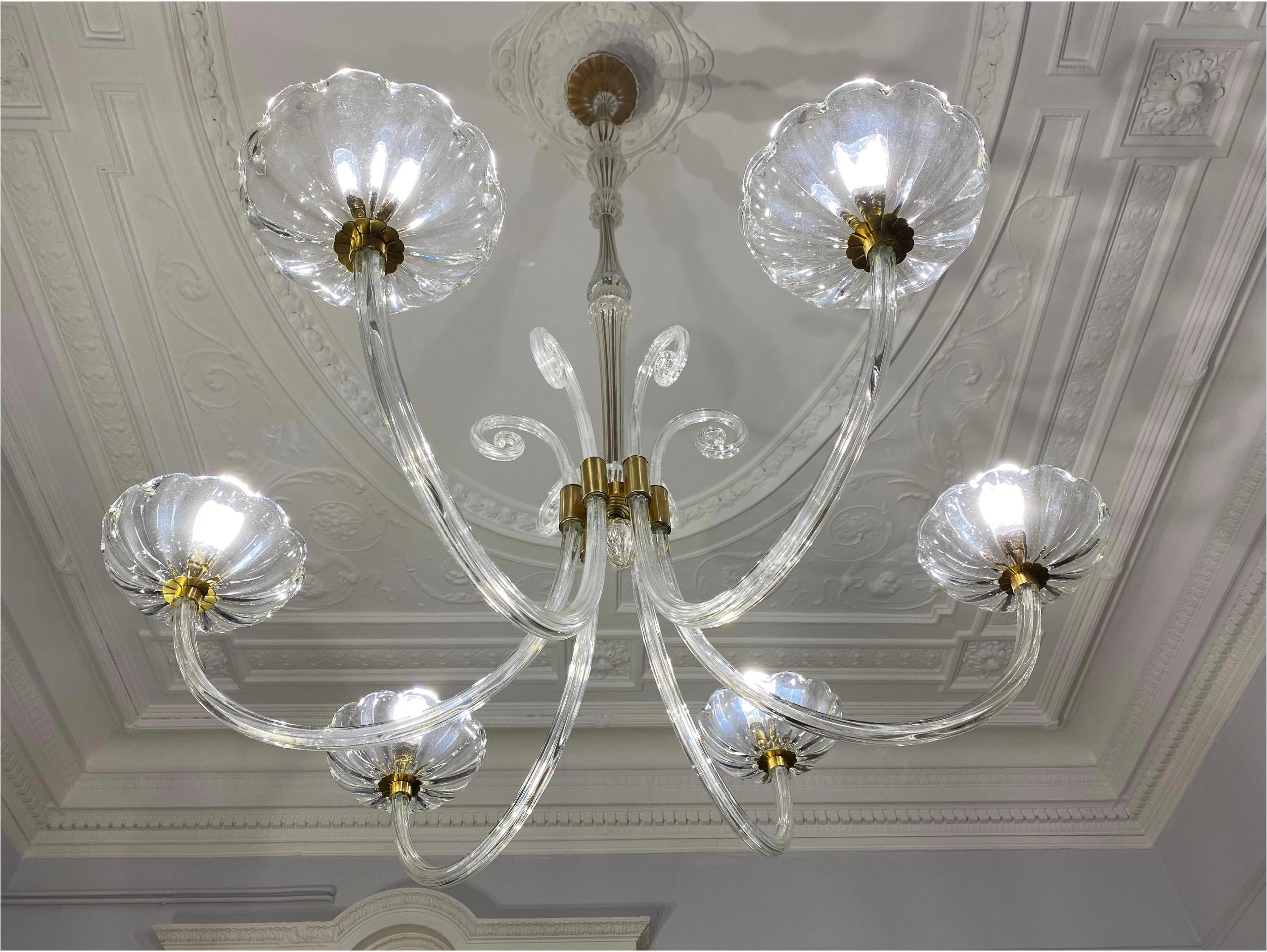 Art Deco Chandelier by Ercole Barovier, Murano, 1940s For Sale 5
