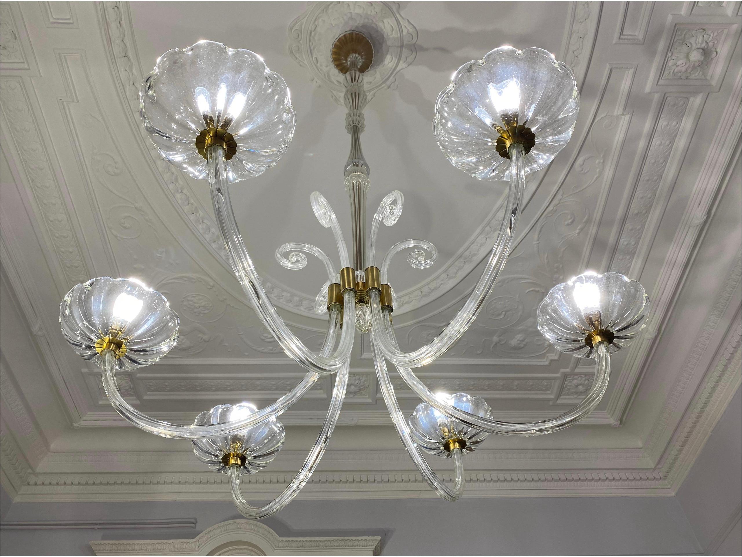 Art Deco Chandelier by Ercole Barovier, Murano, 1940s For Sale 6
