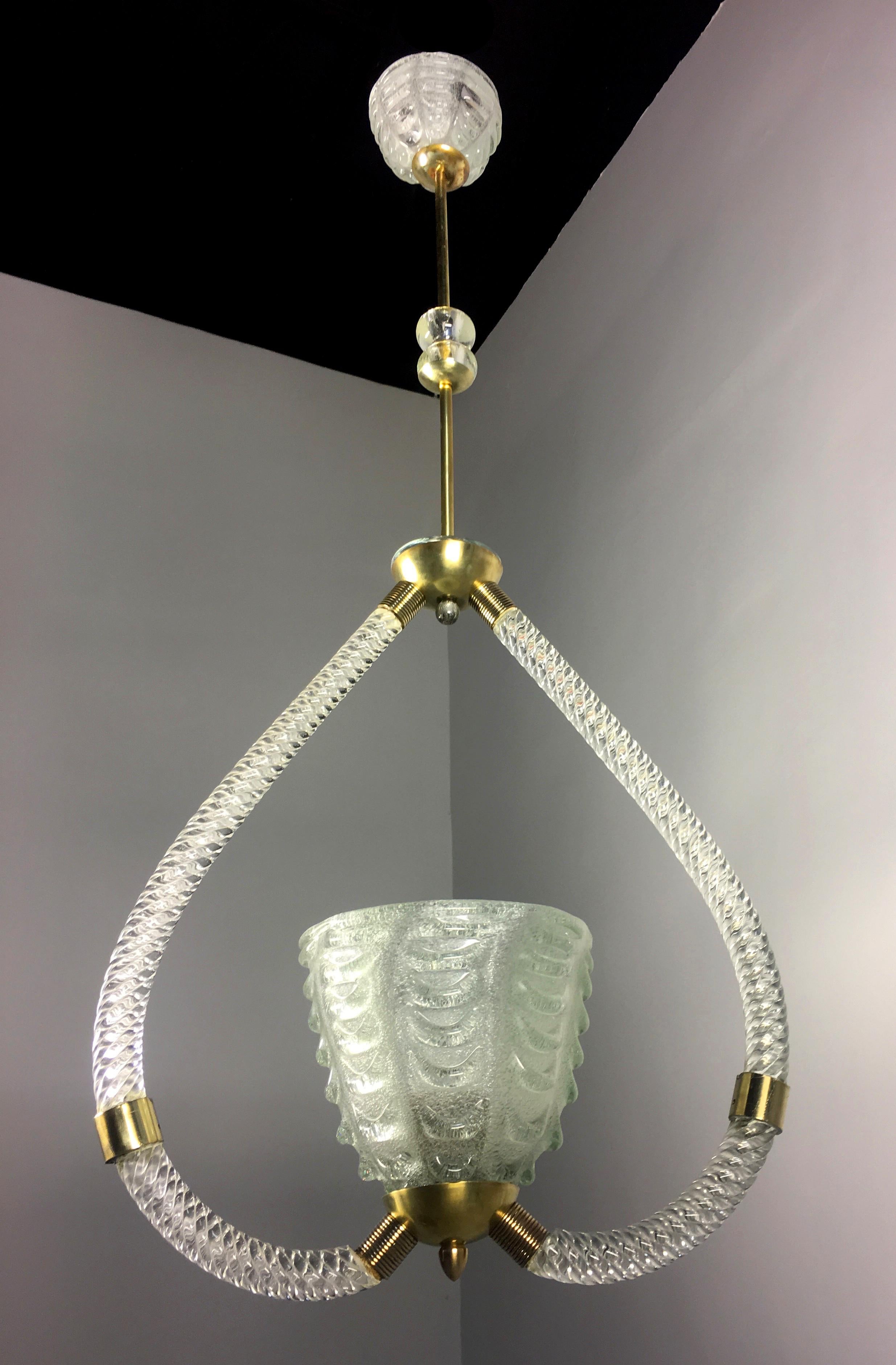 Art Deco Chandelier by Ercole Barovier, Murano, 1940s For Sale 8