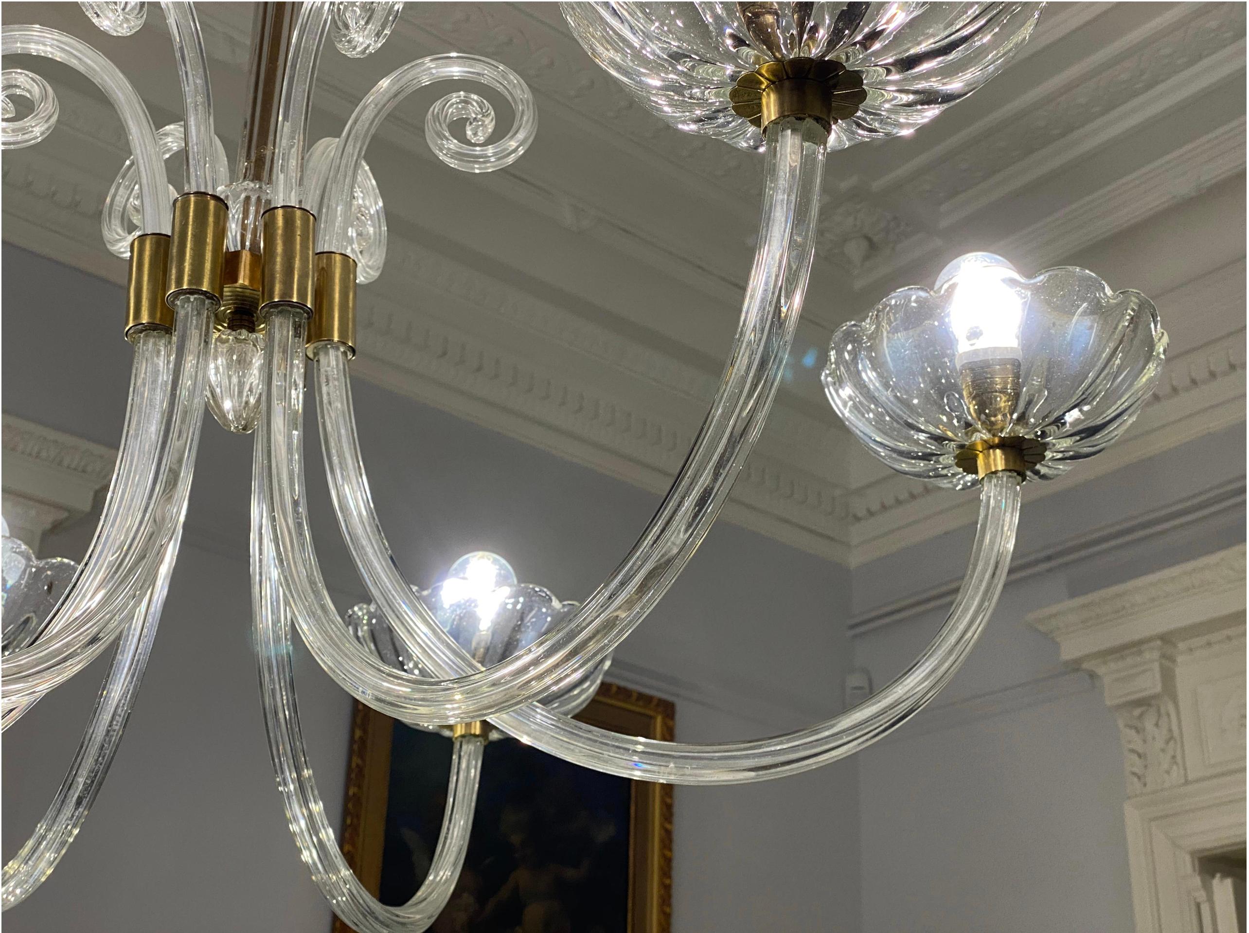 Art Deco Chandelier by Ercole Barovier, Murano, 1940s For Sale 9