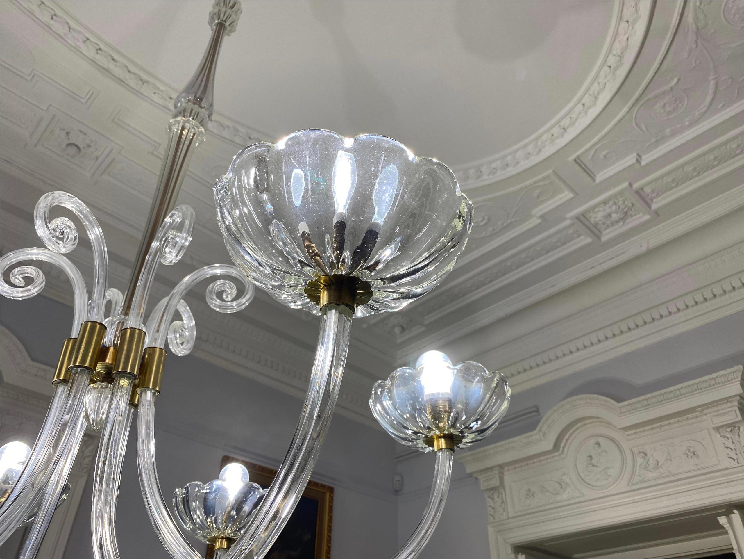 Italian Art Deco Chandelier by Ercole Barovier, Murano, 1940s For Sale