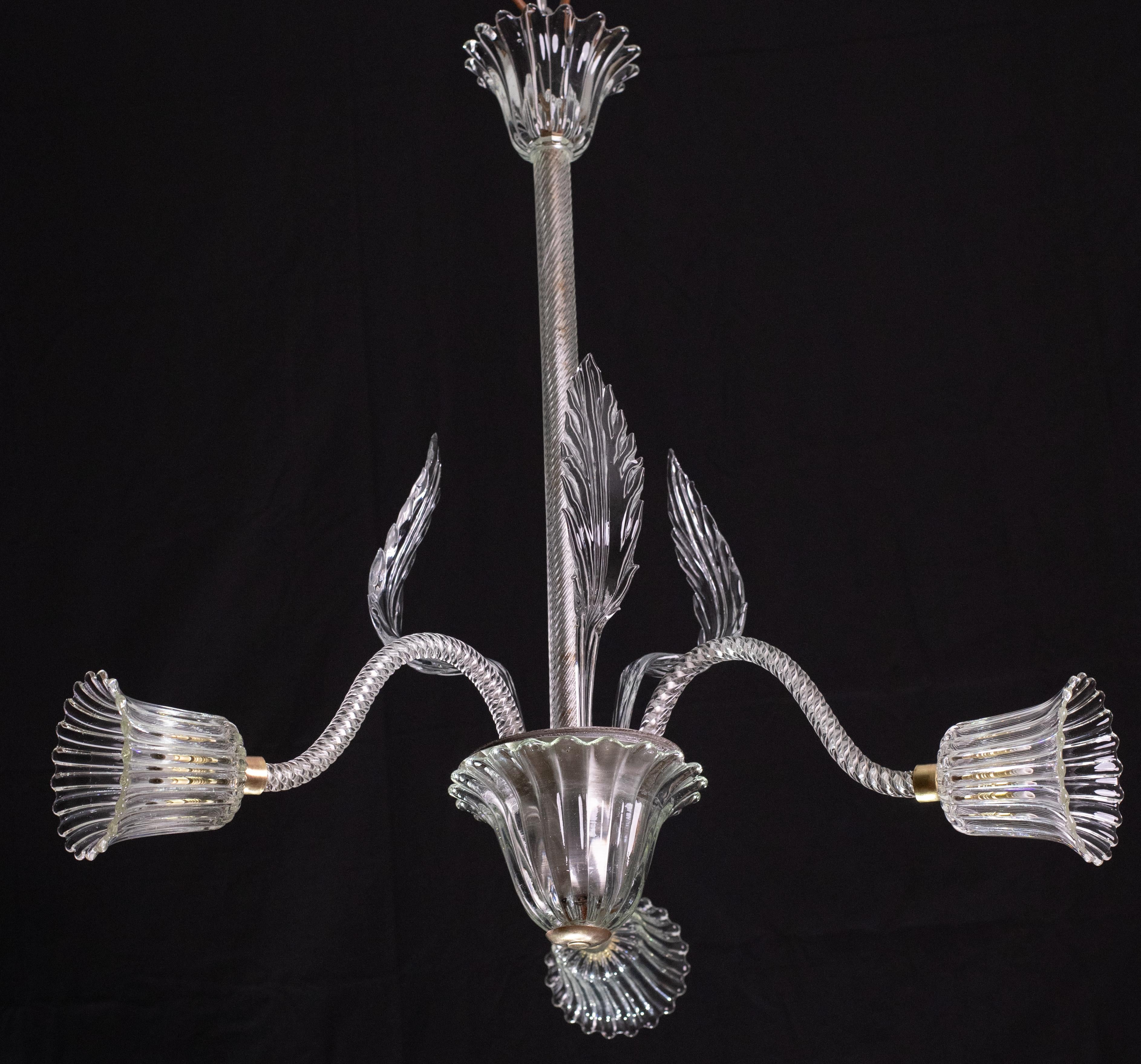 Art Deco Chandelier by Ercole Barovier Murano 1940s In Good Condition For Sale In Roma, IT