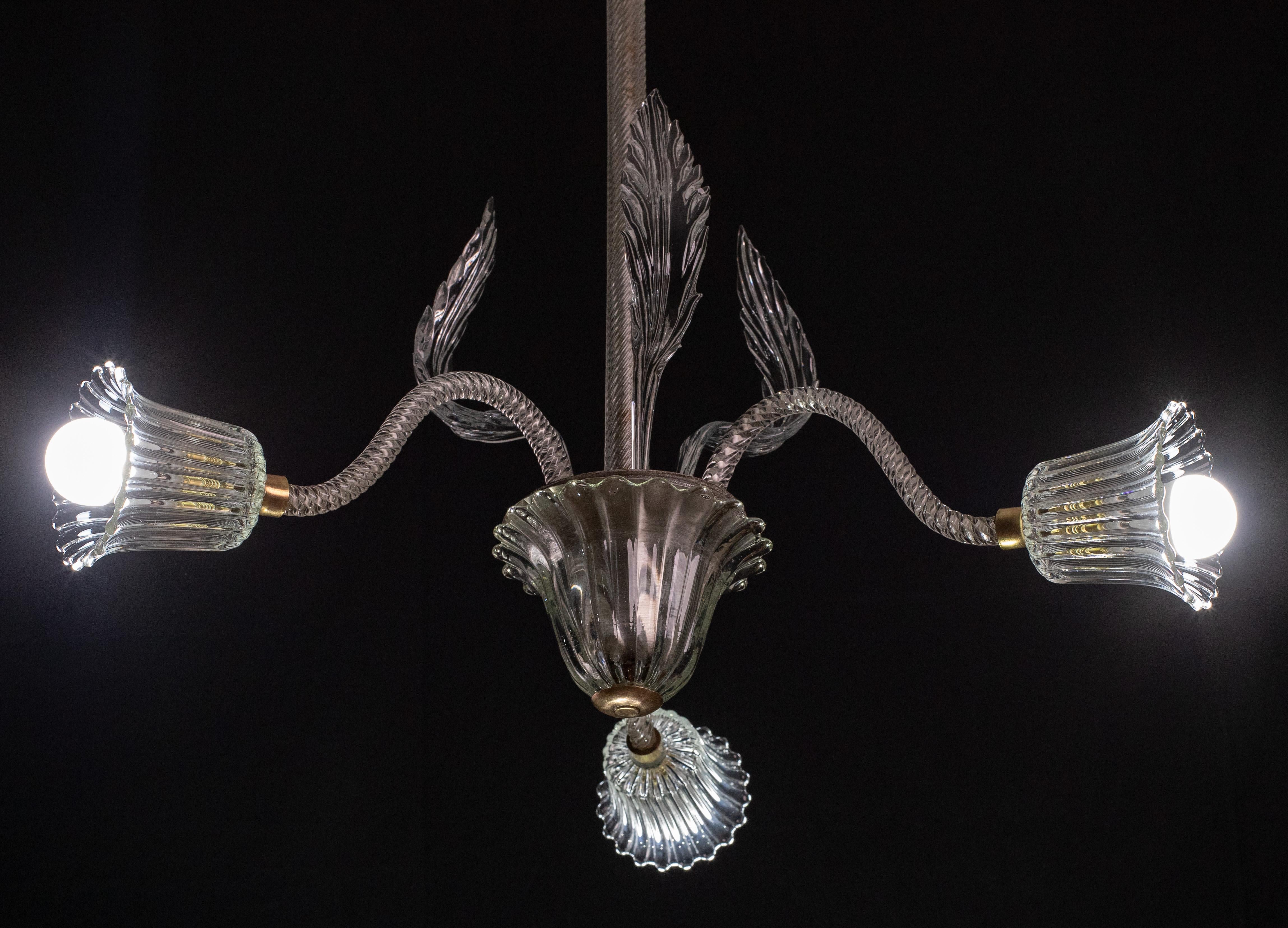Mid-20th Century Art Deco Chandelier by Ercole Barovier Murano 1940s For Sale