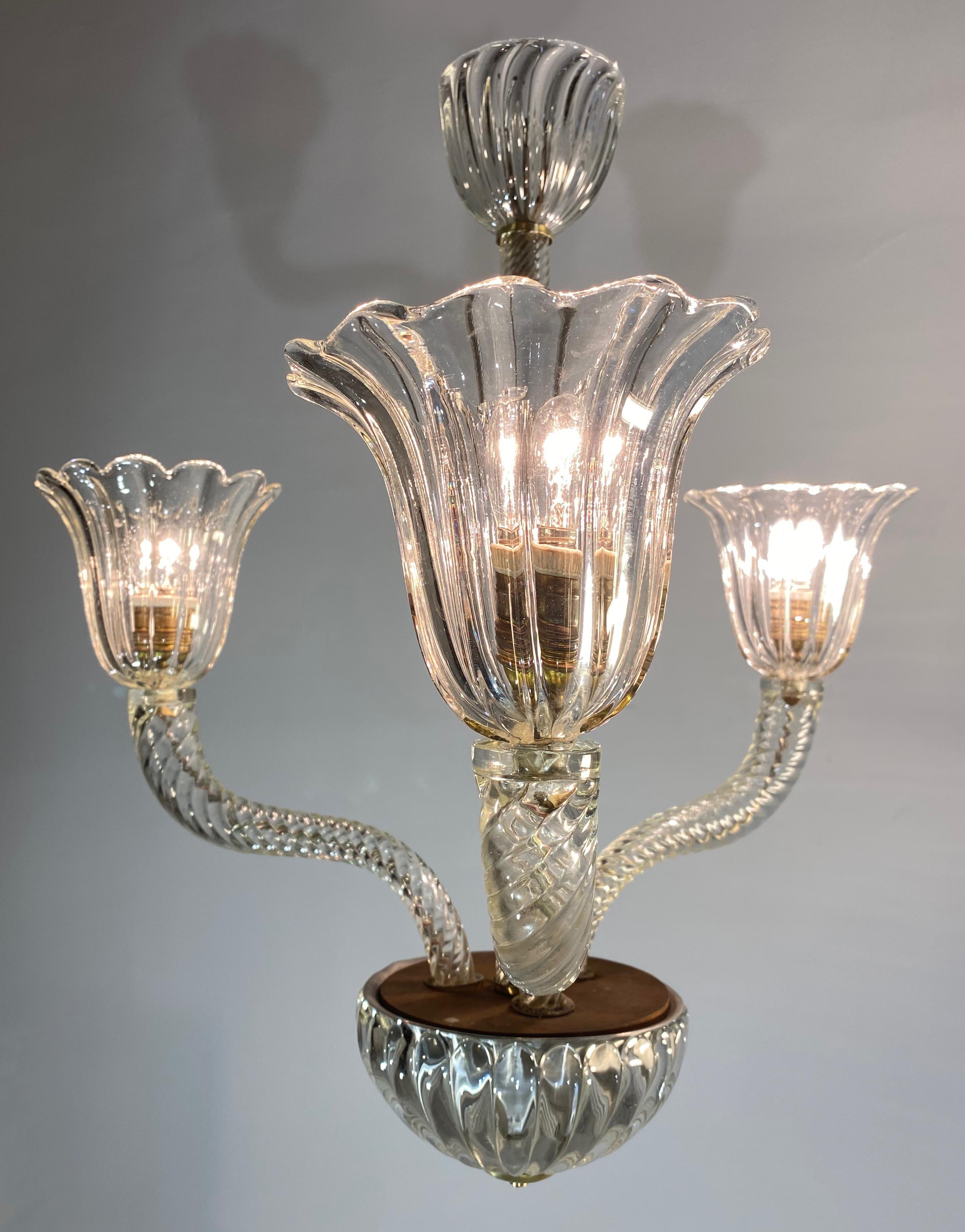 Art Deco Chandelier by Ercole Barovier, Murano, 1940s In Good Condition In Budapest, HU