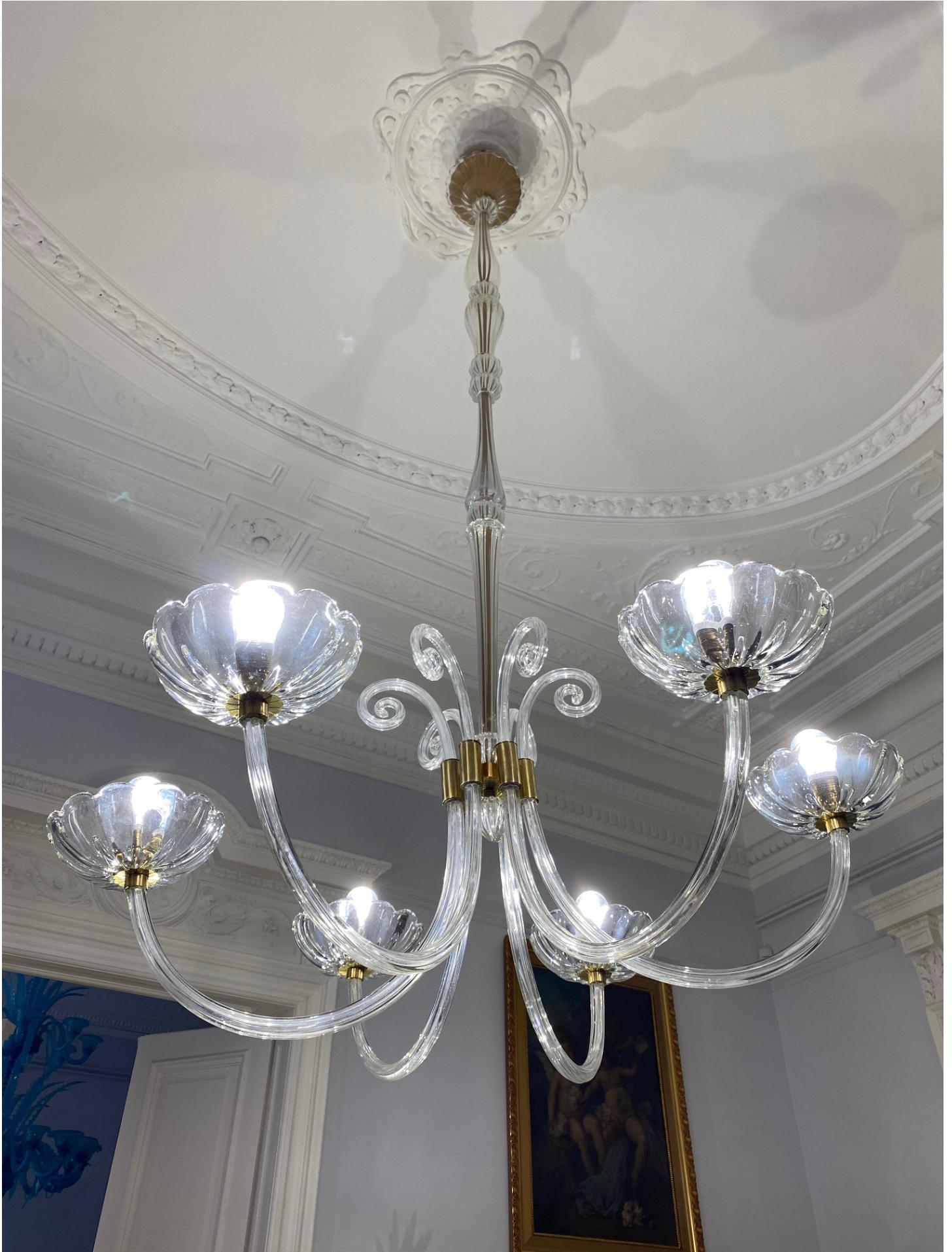 20th Century Art Deco Chandelier by Ercole Barovier, Murano, 1940s For Sale