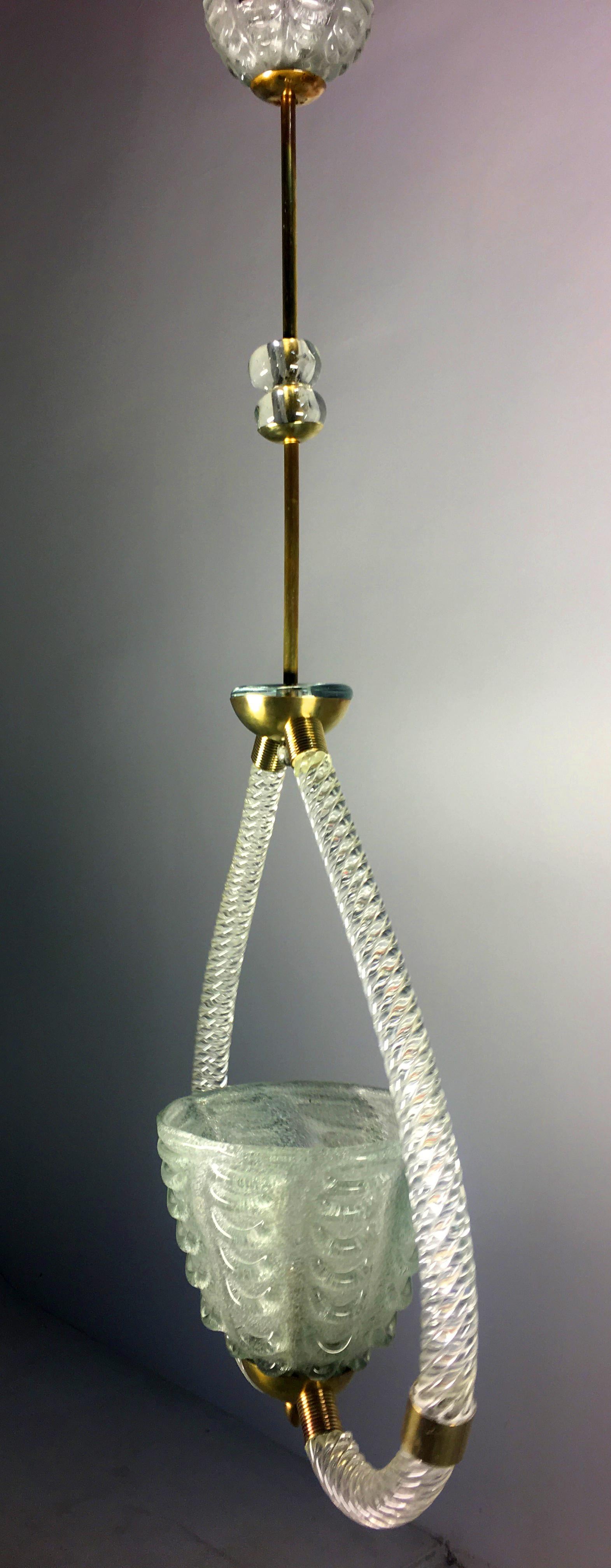 Brass Art Deco Chandelier by Ercole Barovier, Murano, 1940s For Sale