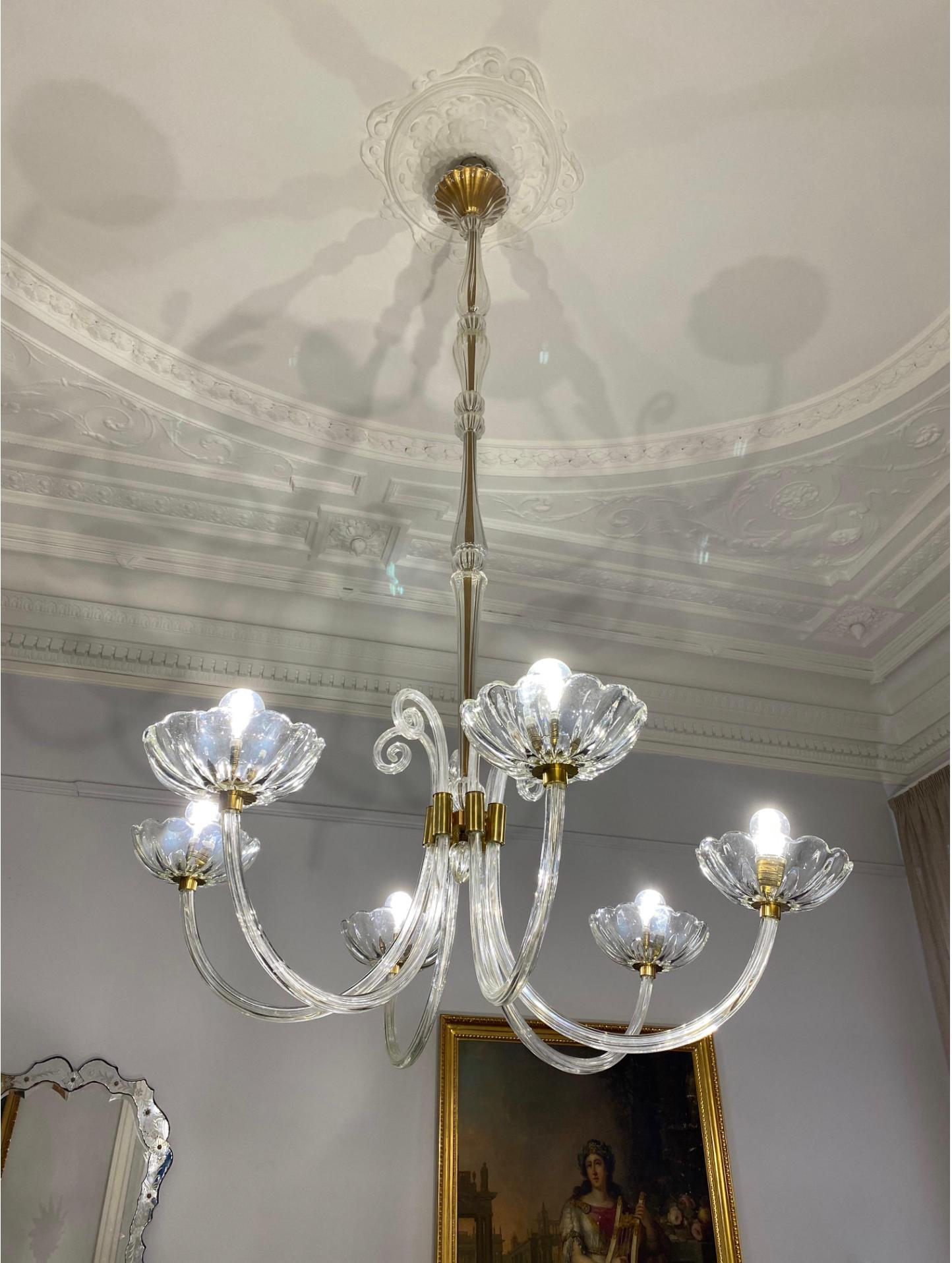 Art Deco Chandelier by Ercole Barovier, Murano, 1940s For Sale 1