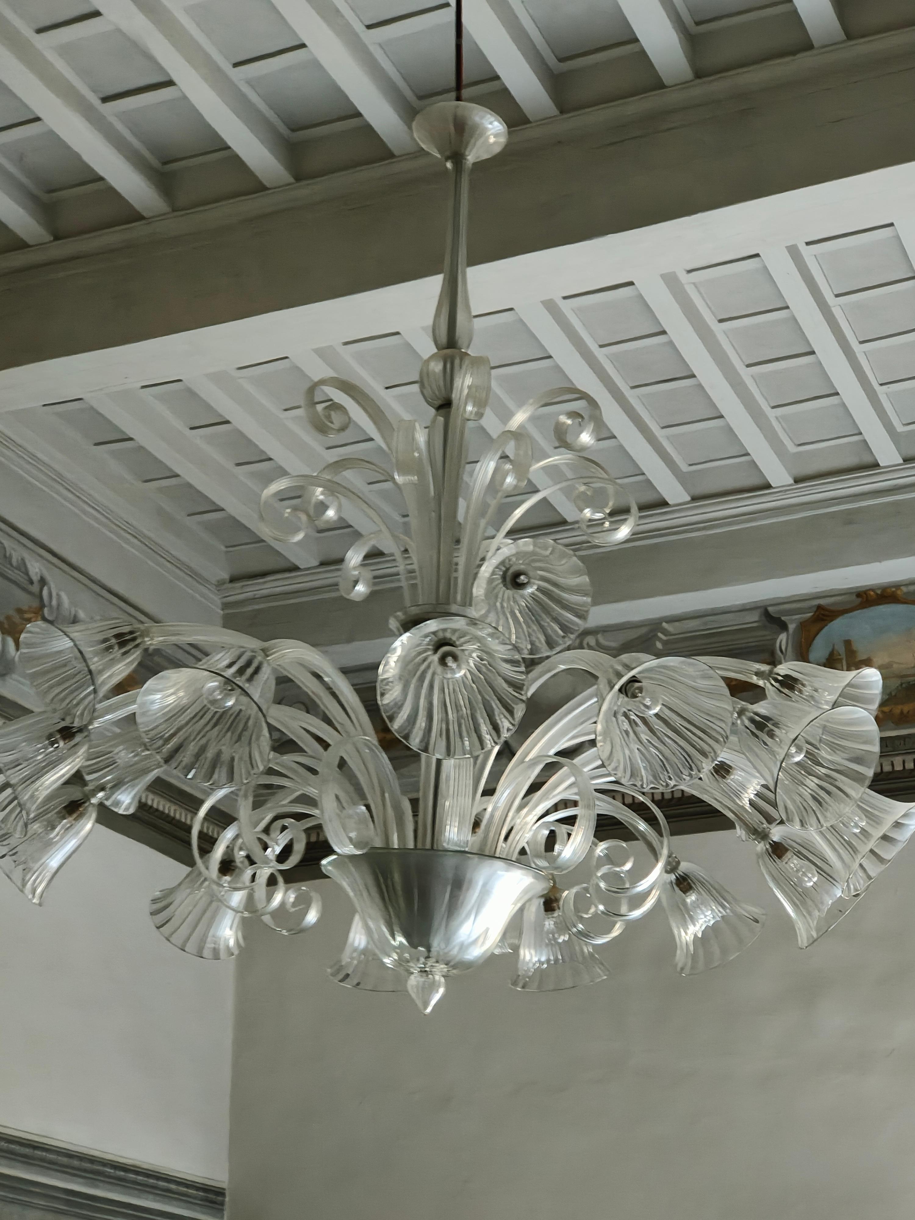 Art Deco Chandelier by Ercole Barovier, Murano, 1940s For Sale 2