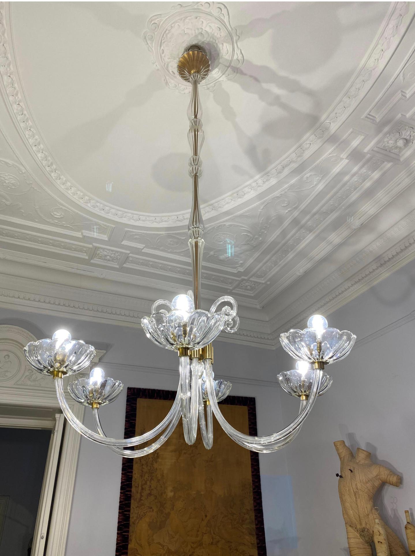 Art Deco Chandelier by Ercole Barovier, Murano, 1940s For Sale 2