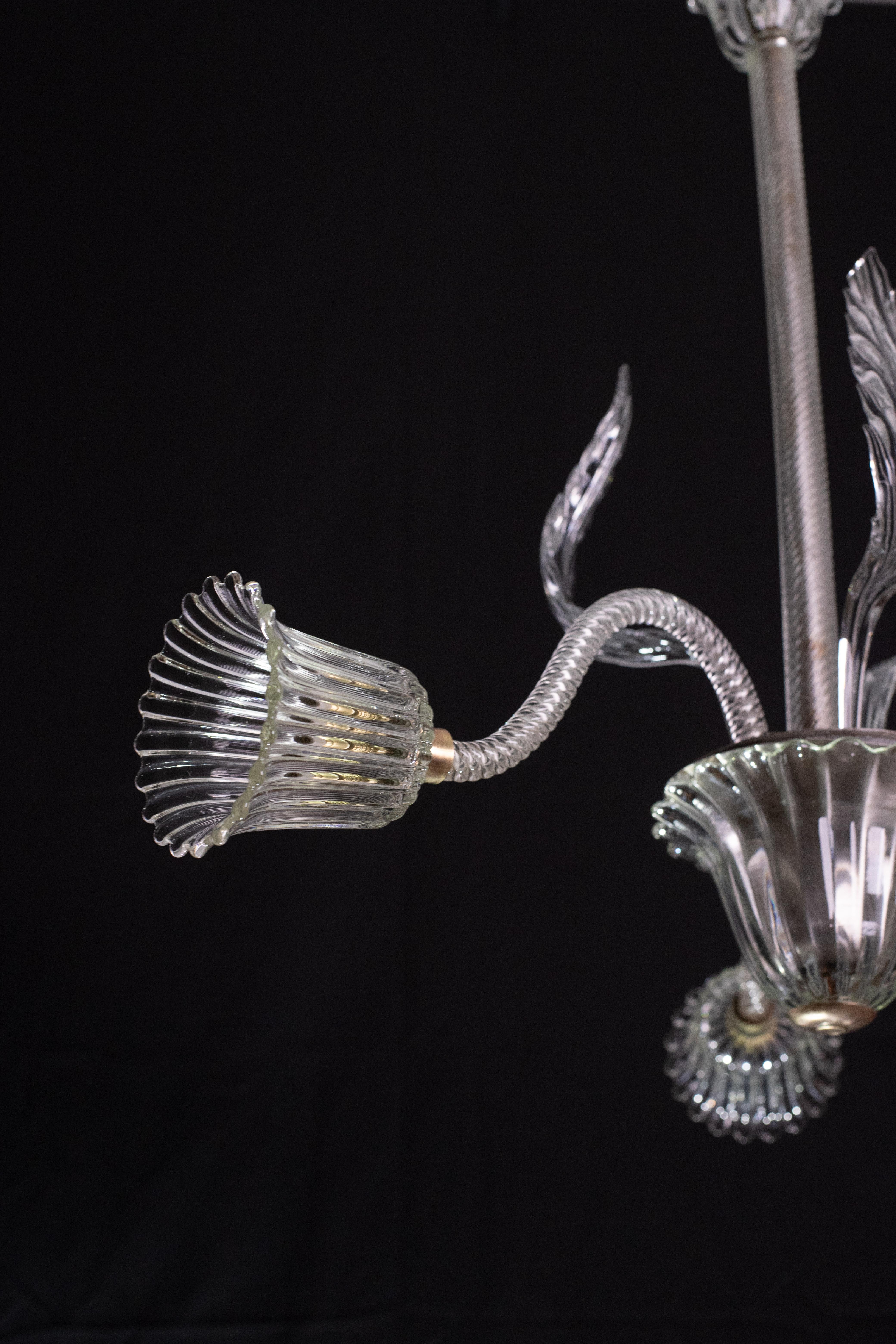 Art Deco Chandelier by Ercole Barovier Murano 1940s For Sale 3