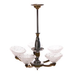 Art Deco Chandelier by Ezan, Silvered Brass