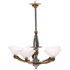 Art Deco Chandelier by Ezan, Silvered Brass