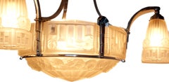 Art Deco Chandelier by Marius-Ernest Sabino, Chrome & Glass, 1930s