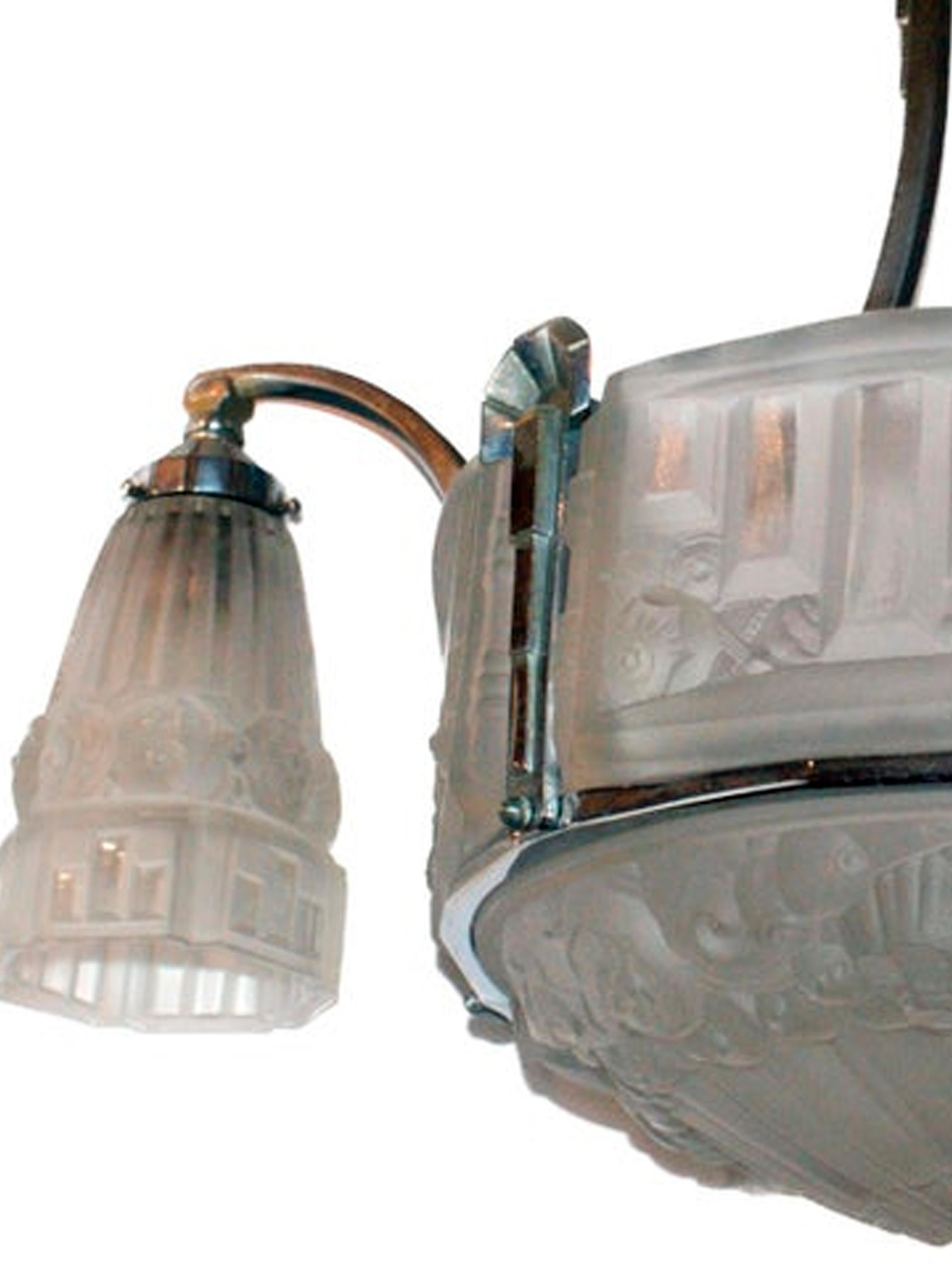 Art Déco Chandelier by Marius-Ernest Sabino For Sale 1