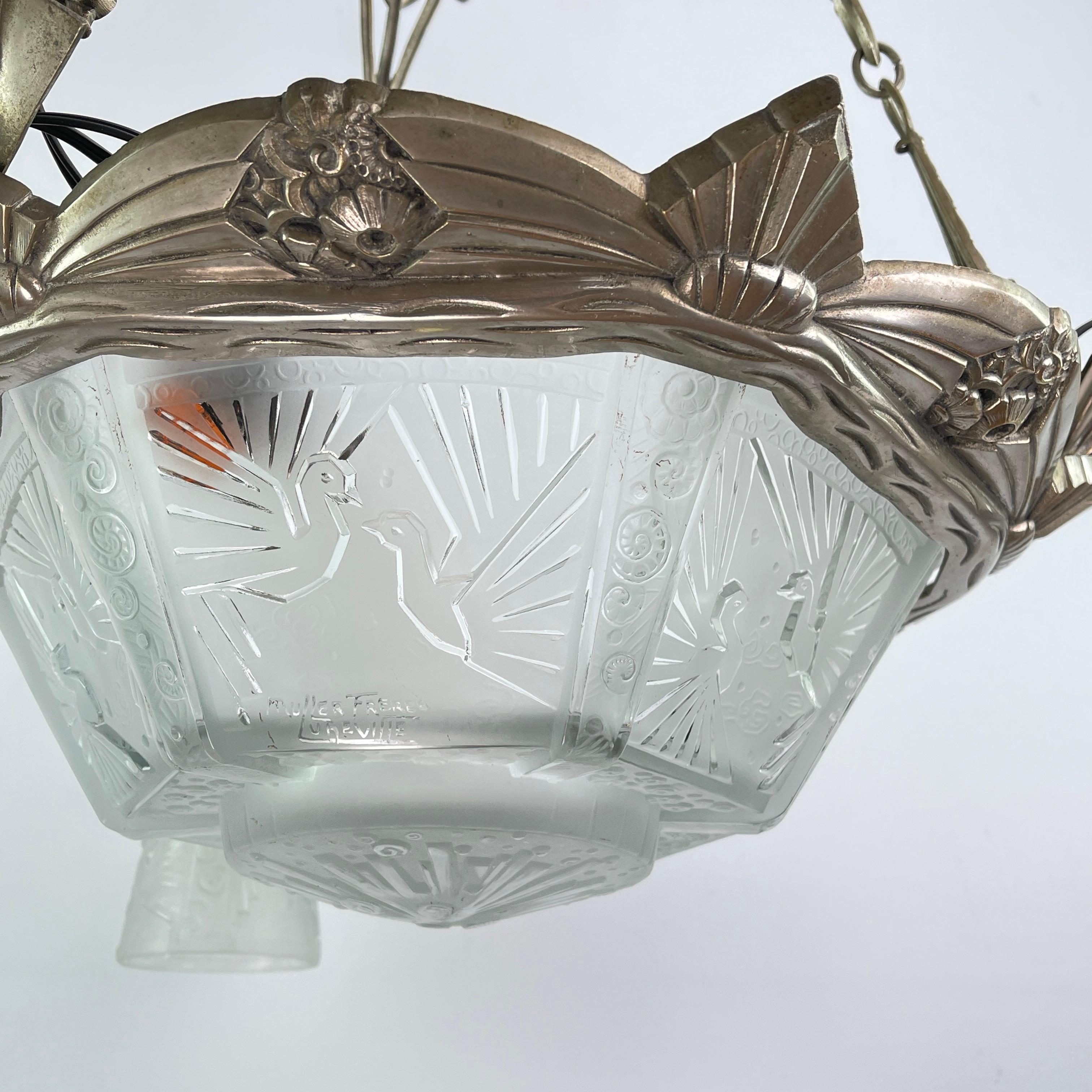 Art Deco Chandelier by Muller Freres Luneville & Atelier Petitot , 1930s In Good Condition For Sale In Saarburg, RP