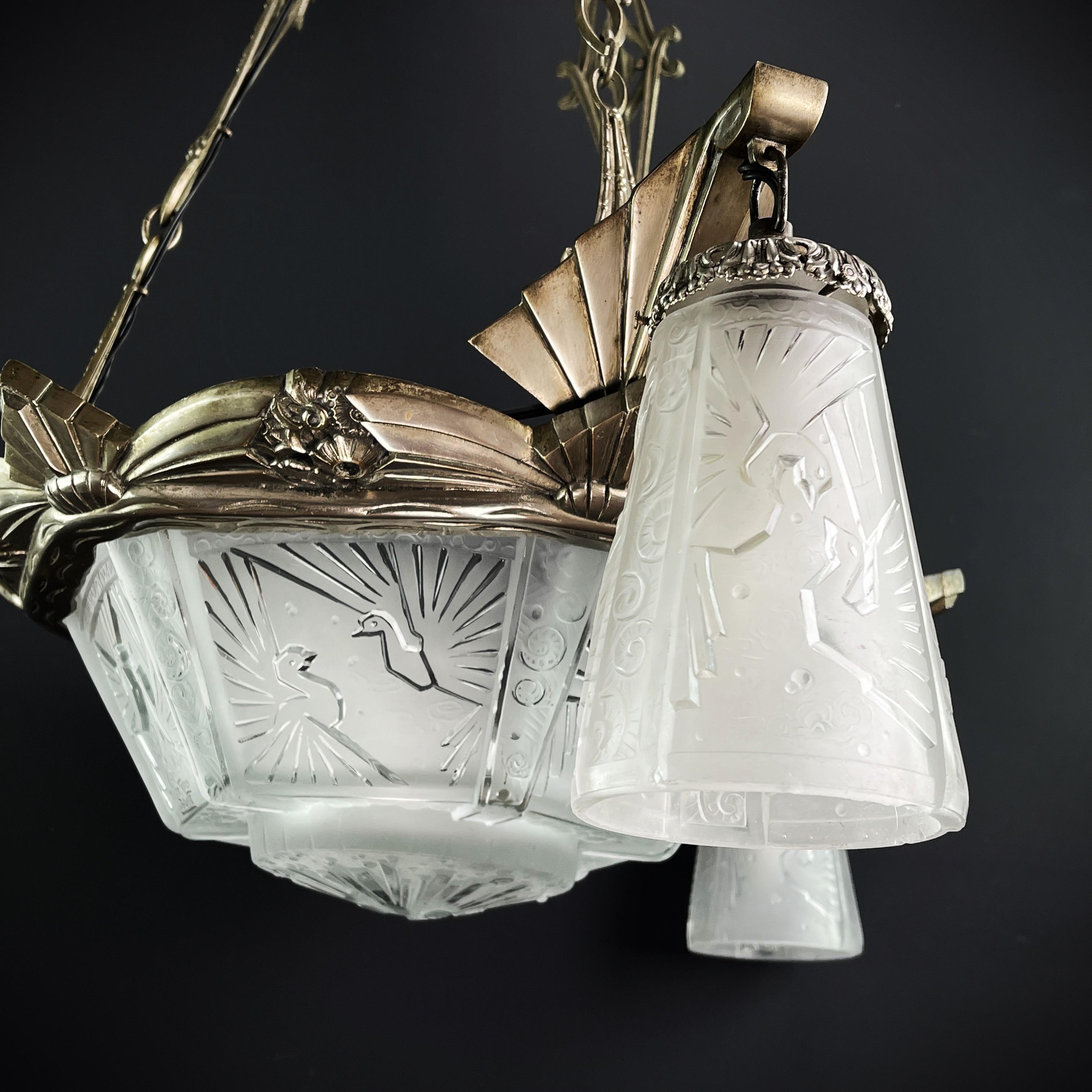 Lámpara Art Déco de Muller Freres Luneville y Atelier Petitot , años 30 Metal en venta