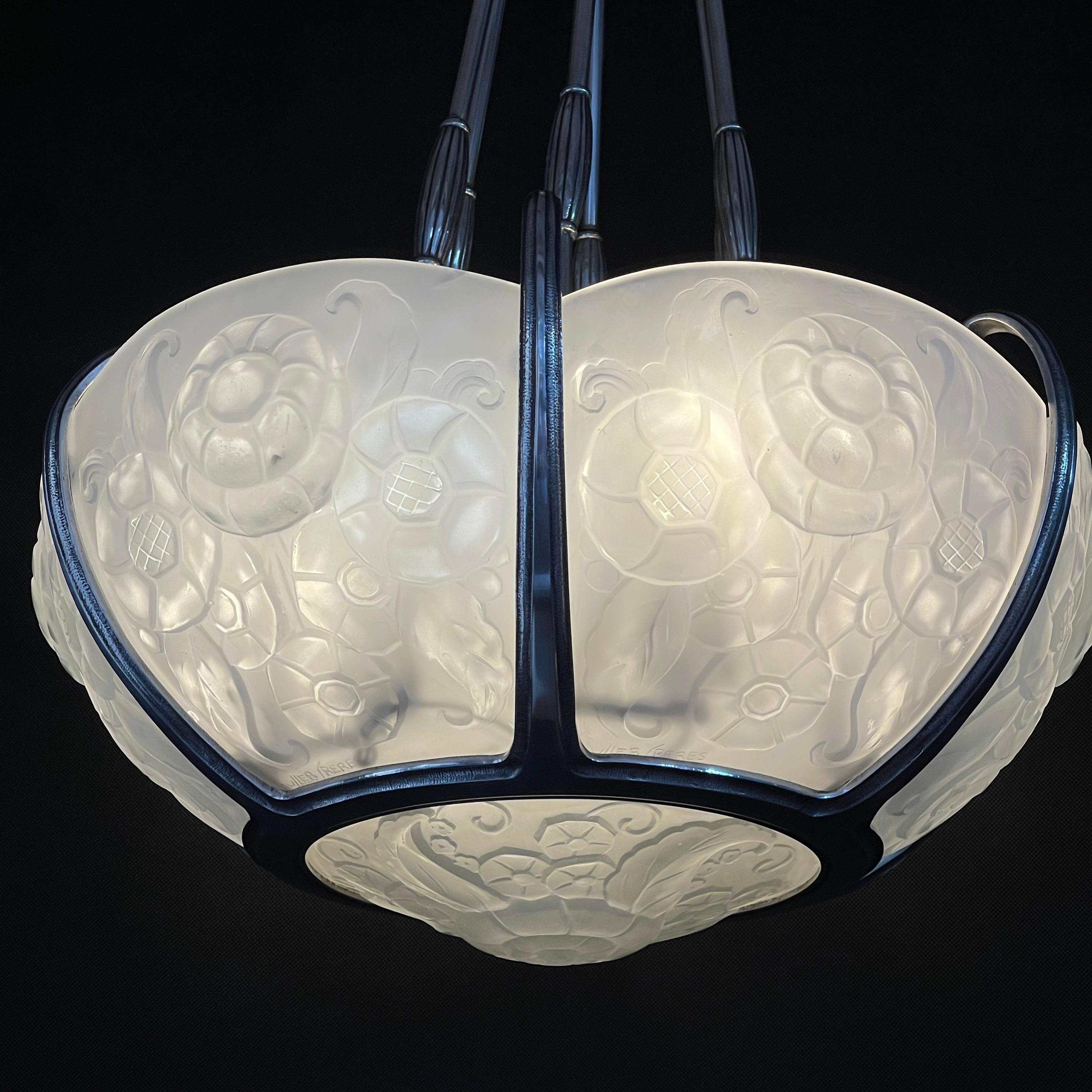 Art Deco Chandelier by Muller Freres, Luneville, Nickel-Plated, 1920s/1930s For Sale 5