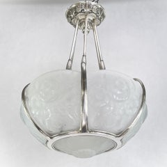 Art Deco Chandelier by Muller Freres, Luneville, Nickel-Plated, 1920s/1930s