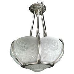 Art Deco Chandelier by Muller Freres, Luneville, Nickel-Plated, 1920s/1930s