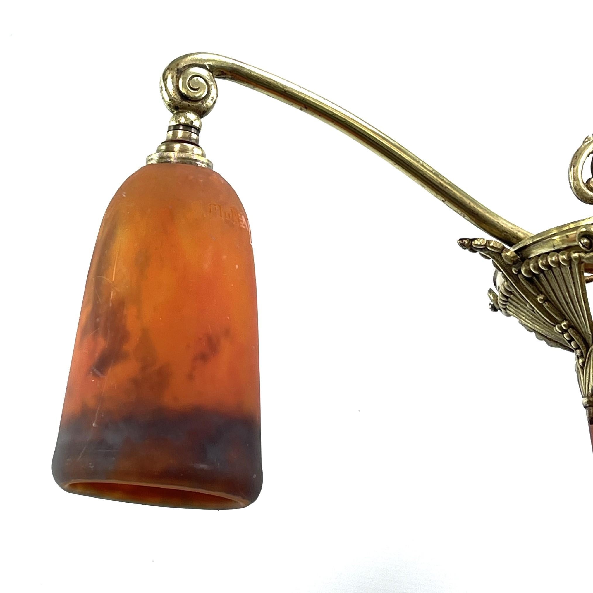 Lampadario Art Déco di Muller Freres Luneville Pate de Verre in bronzo, anni '20 in vendita 5
