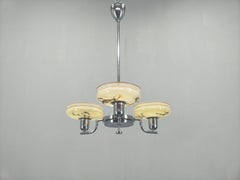 Art Deco Chandelier by Napako, Chrome & Marble Glass, 1930s