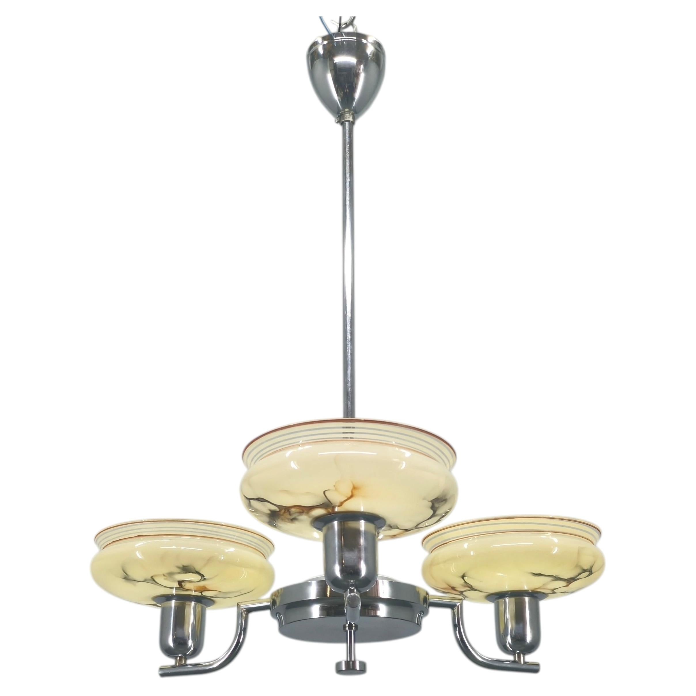 Lampadario Art Deco di Napako, cromo e marmo, anni '30 in vendita