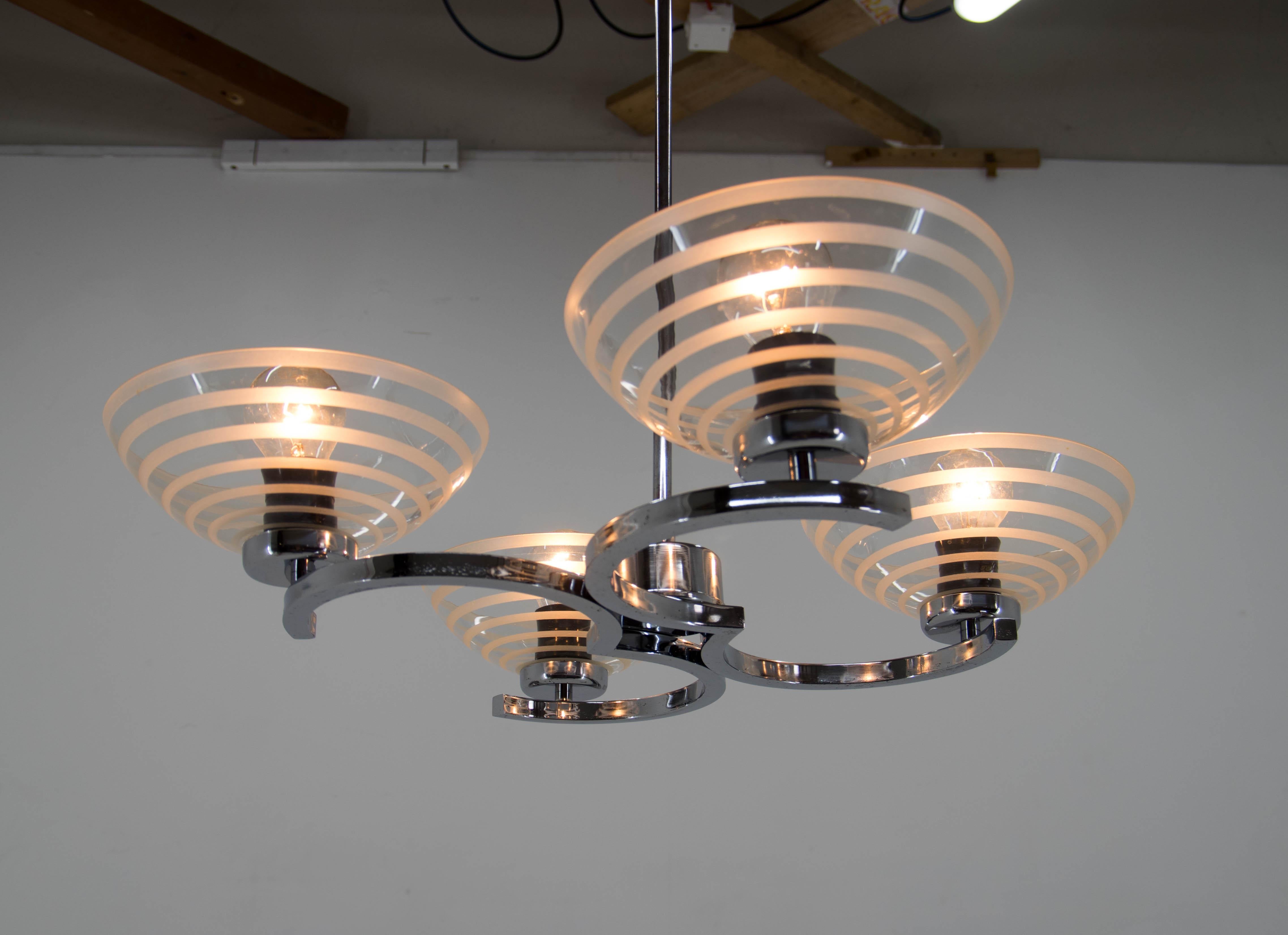 Mid-20th Century Art Deco Chandelier by Napako, Czechoslovakia, 1940s For Sale