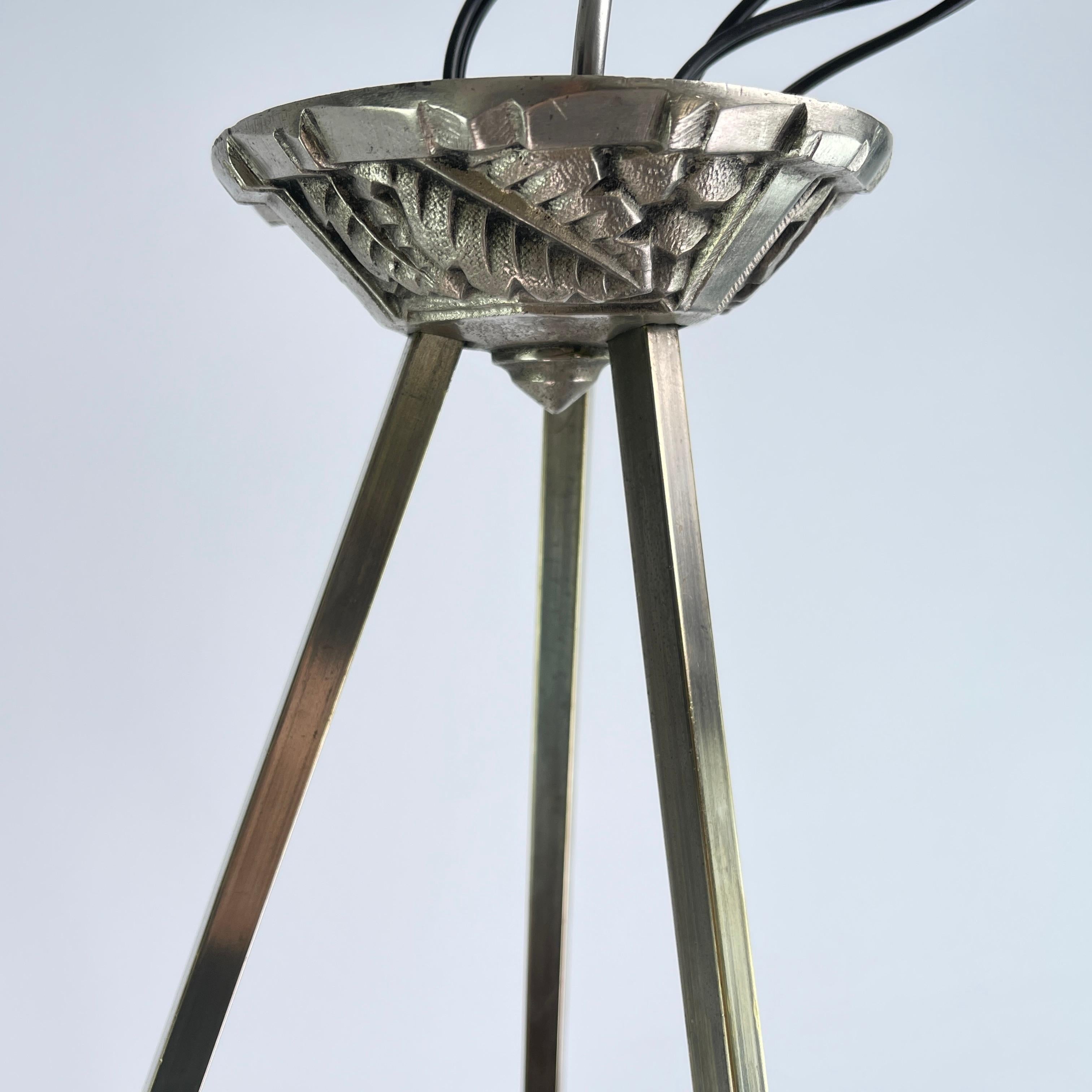 20th Century ART DECO Chandelier by P. Mayndiere, nickel-plated, 1930s