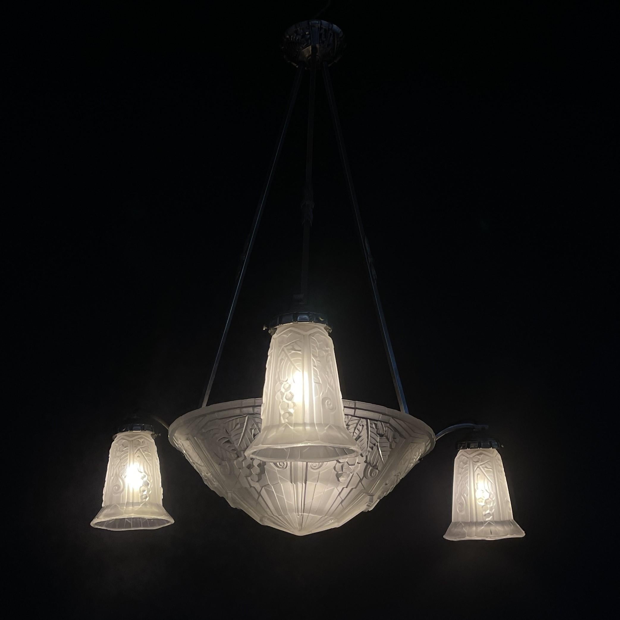 ART DECO Chandelier by P. Mayndiere, nickel-plated, 1930s 2