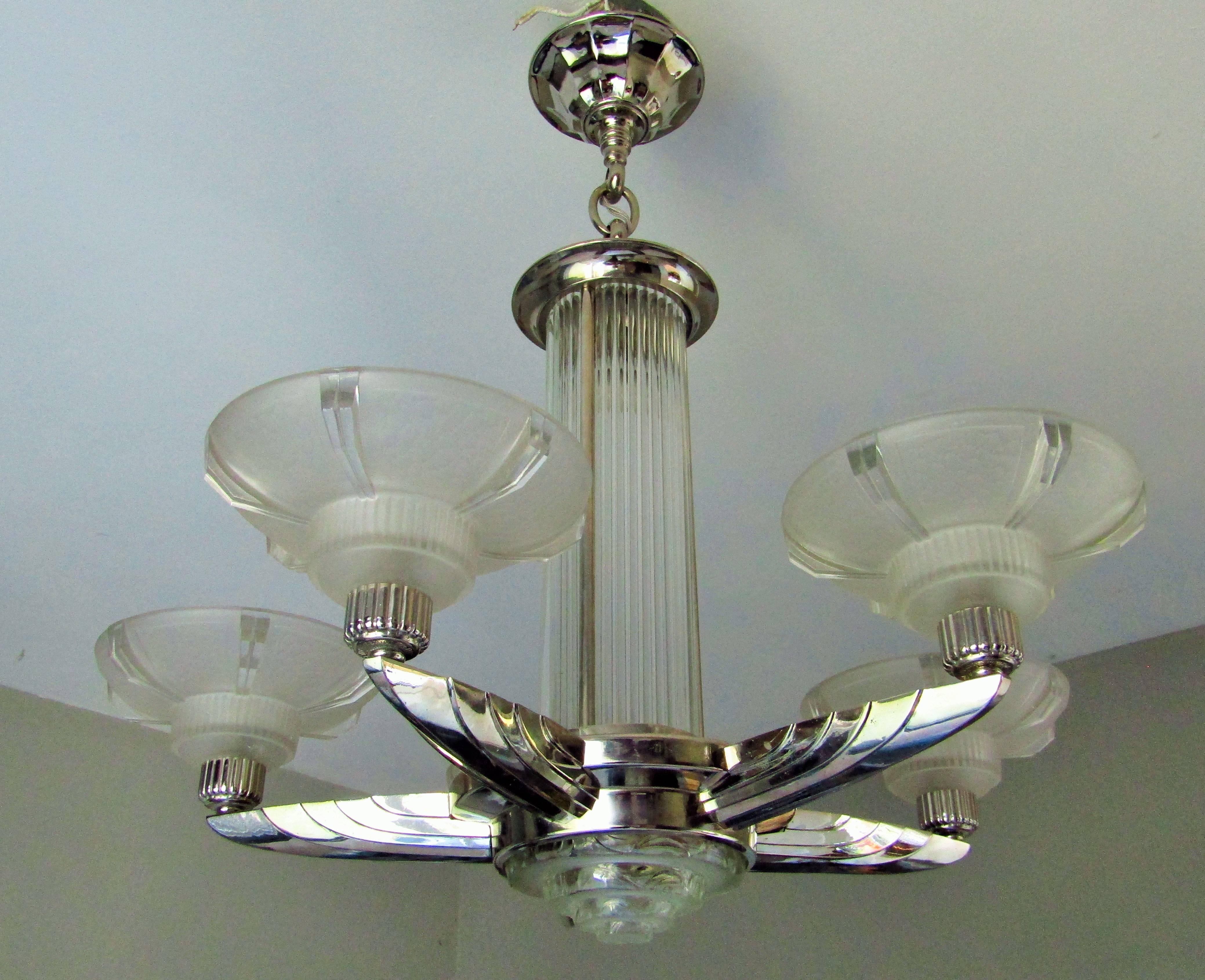 French Art Deco Chandelier by Petitot, France, 1935, Signed