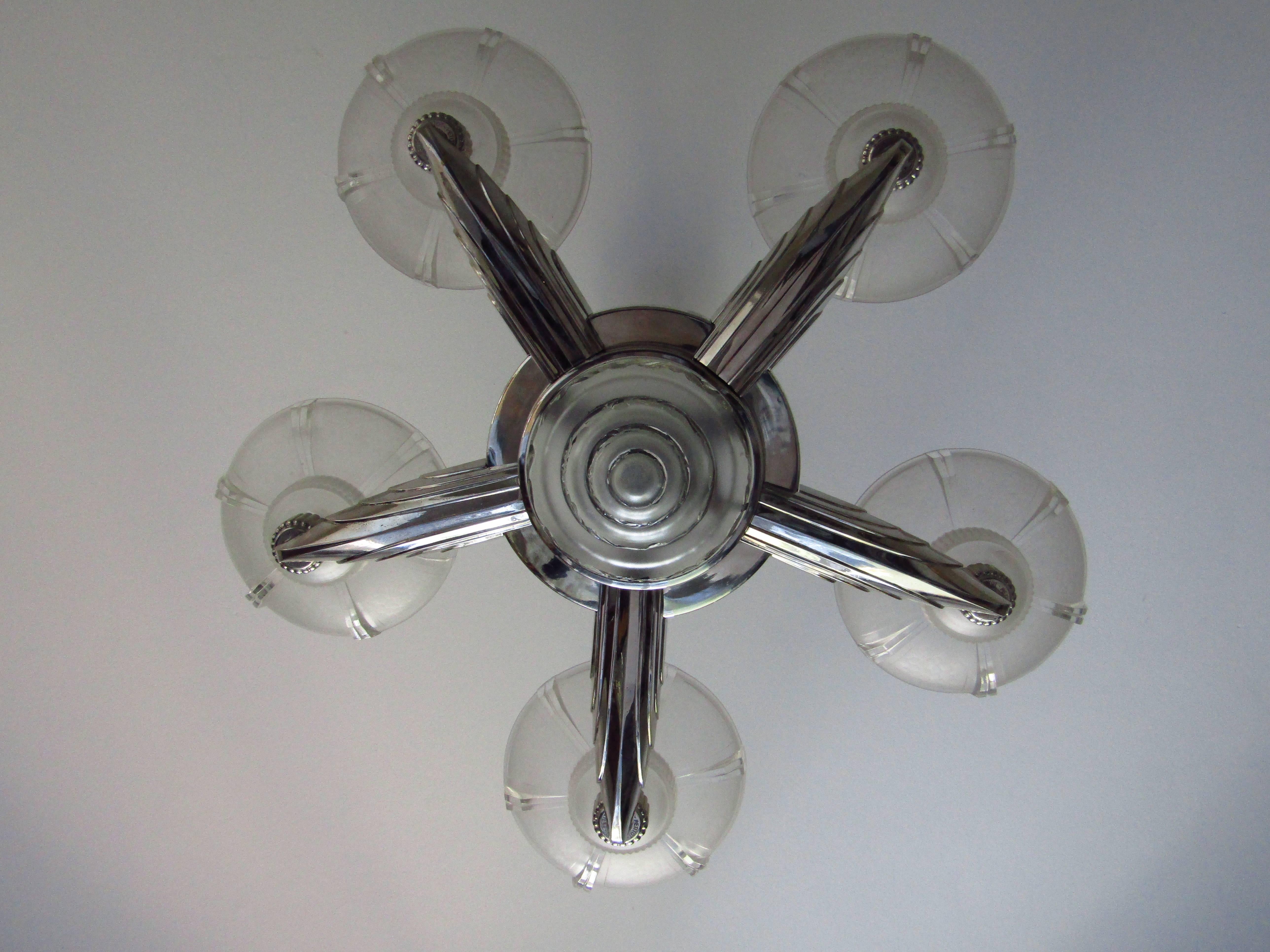 Art Deco Chandelier by Petitot, France, 1935, Signed 3