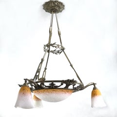 ART DECO Chandelier by Schneider, orange and white, 1930s