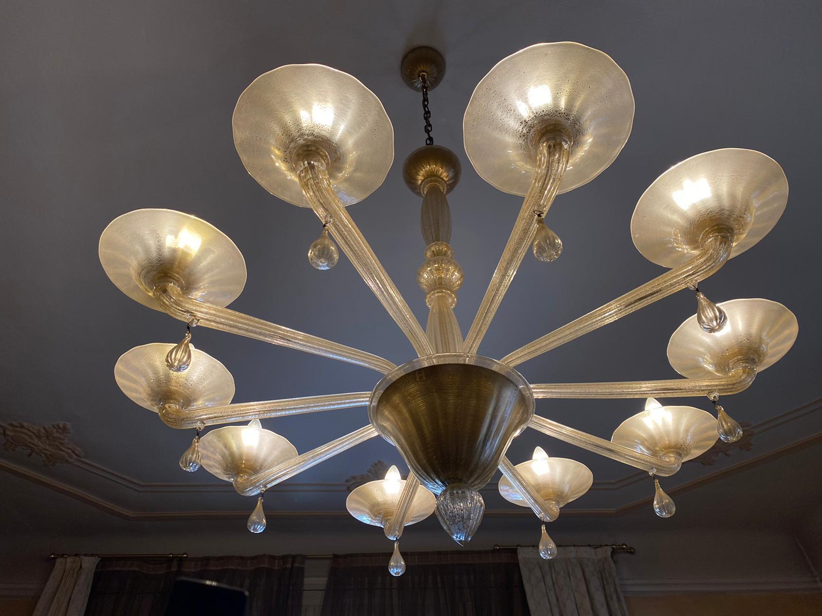 Art Deco Chandelier by Seguso, Murano 8