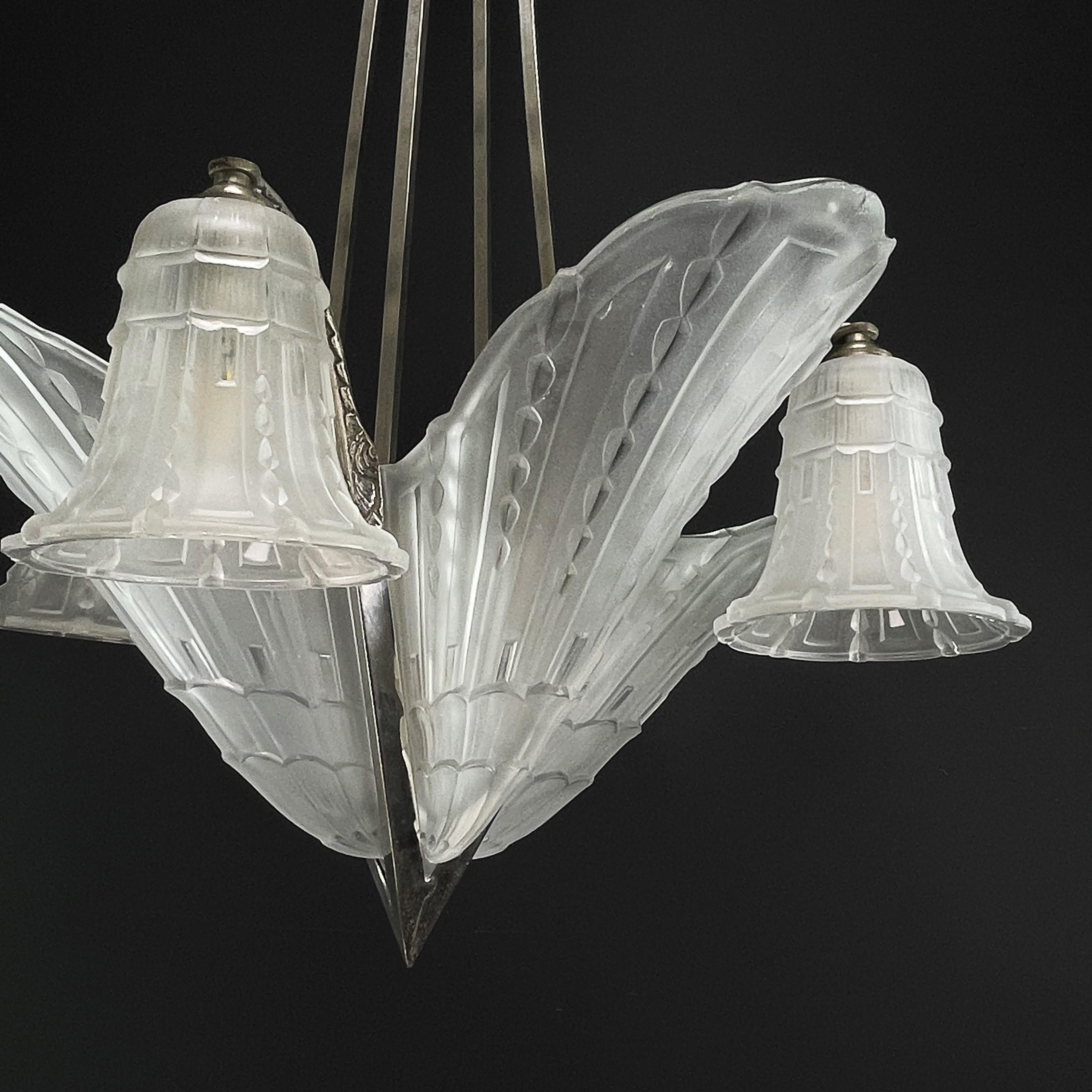 ART DECO Chandelier ceiling lamp nickel-plated, 1930s For Sale 1