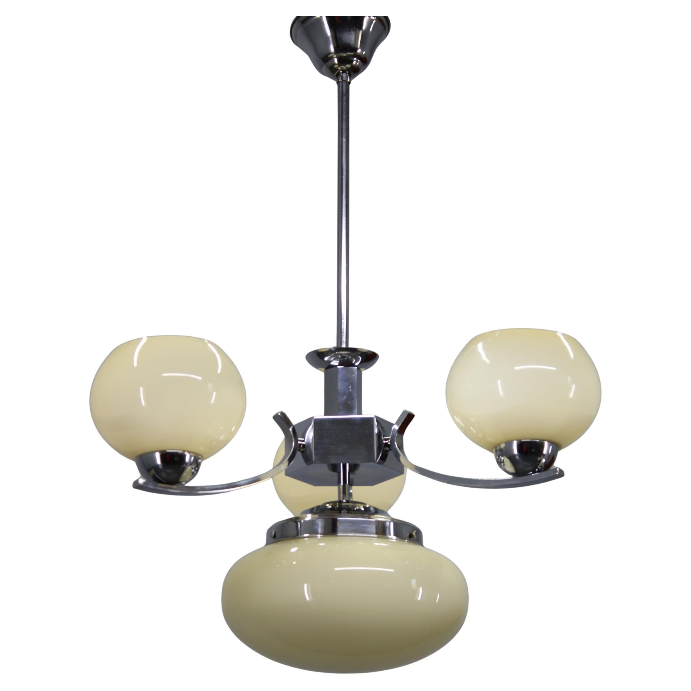 Art Deco Chandelier, Chrome and Champagne Glass, Czechoslovakia, 1930s