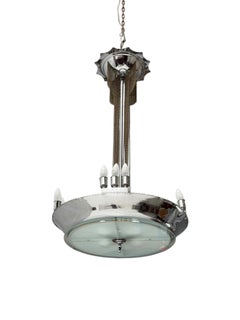 Art Deco Kronleuchter, Chrom & Glas, Niederländisches Design, 1930er Jahre